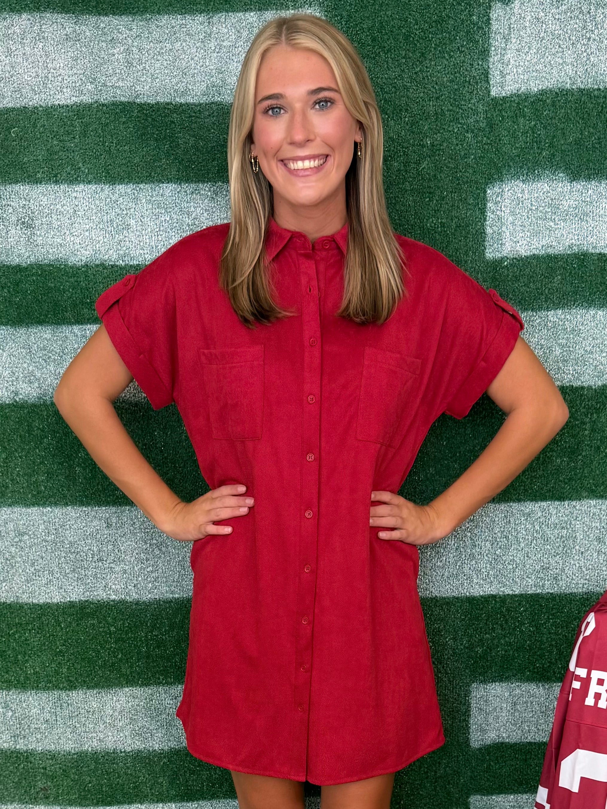 The Little Things Red Button Up Shirt Dress-Shop-Womens-Boutique-Clothing