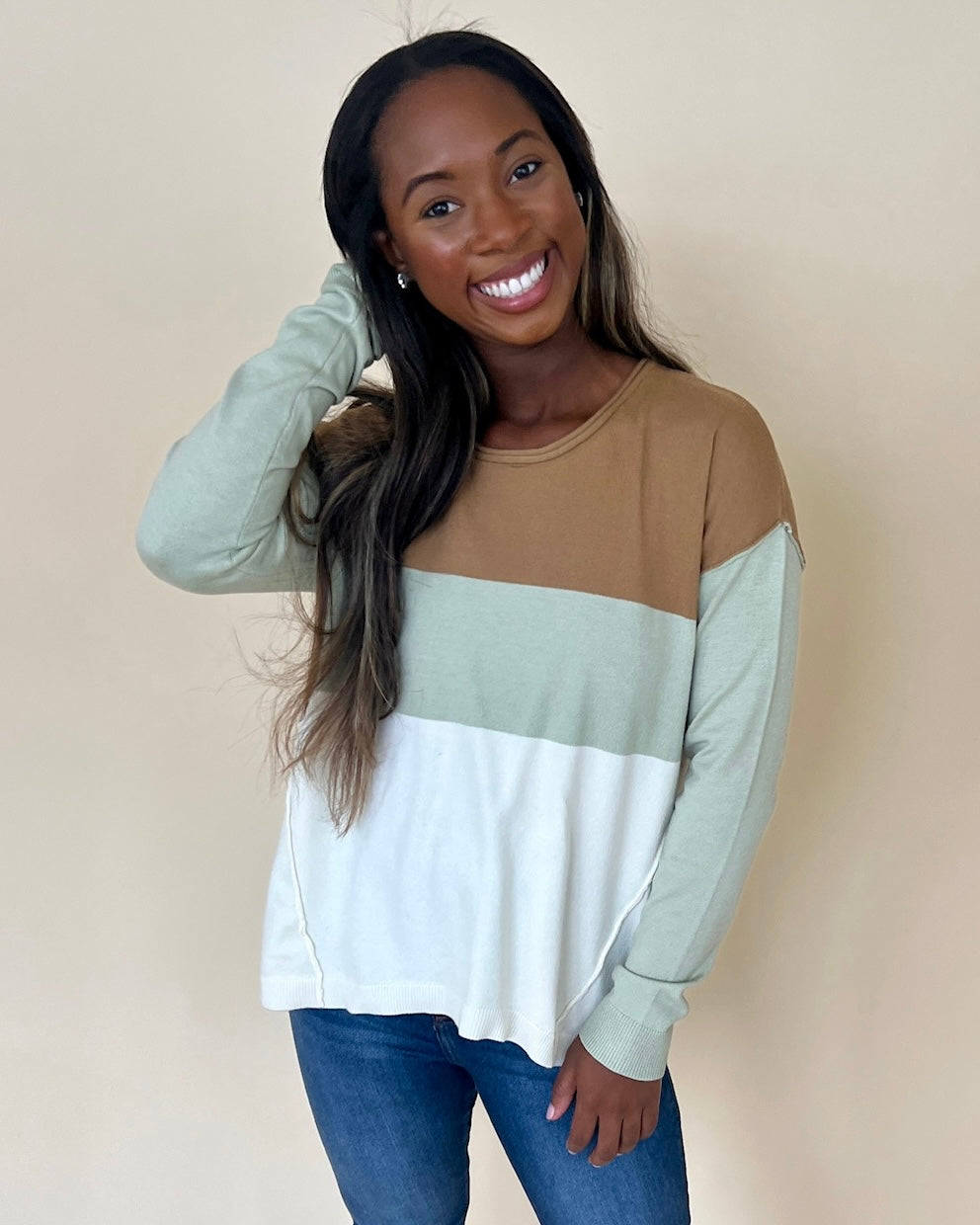 All Hope Taupe Multi Color Block Sweater-Shop-Womens-Boutique-Clothing