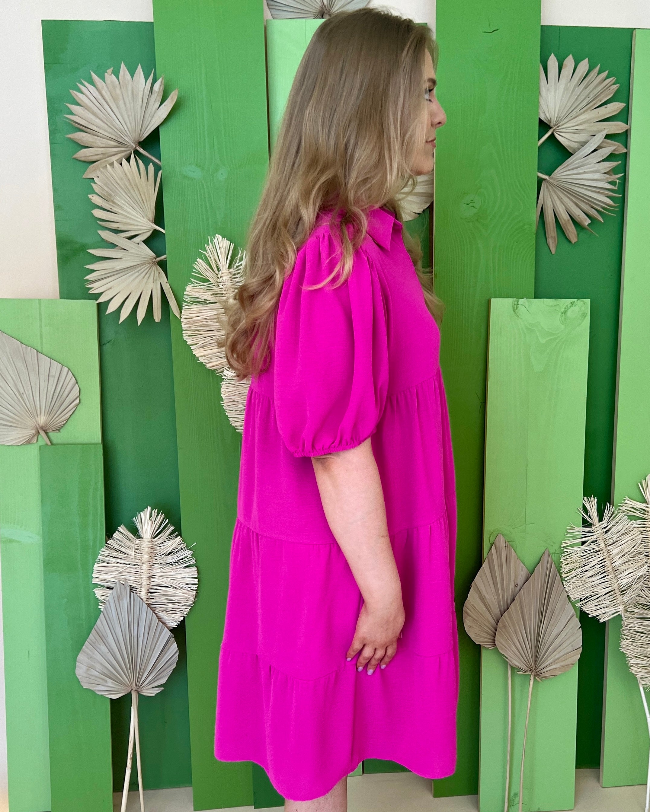 Love Lasts Fuchsia Plus Tiered Dress-Shop-Womens-Boutique-Clothing