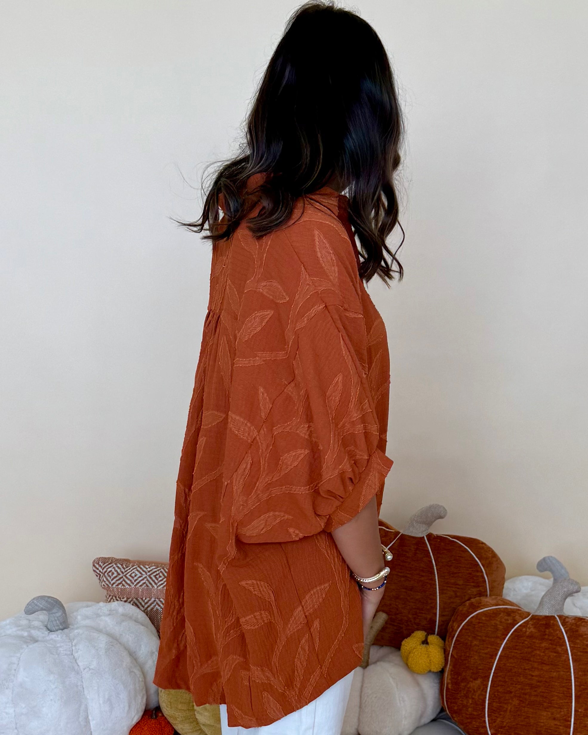 Softly Spoken Rust Jacquard Leaf Top-Shop-Womens-Boutique-Clothing