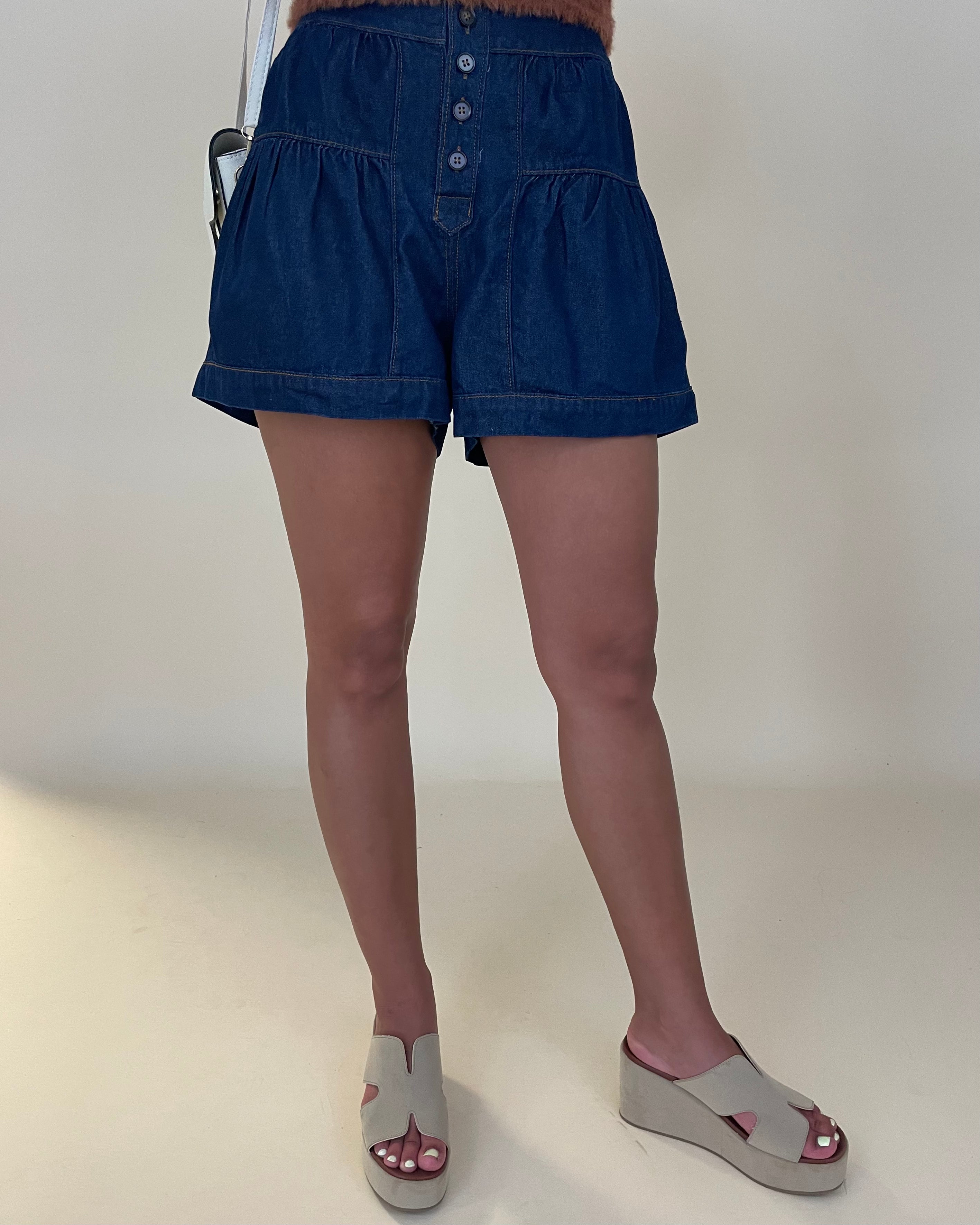 On The Rise Dk Denim Button Shorts-Shop-Womens-Boutique-Clothing