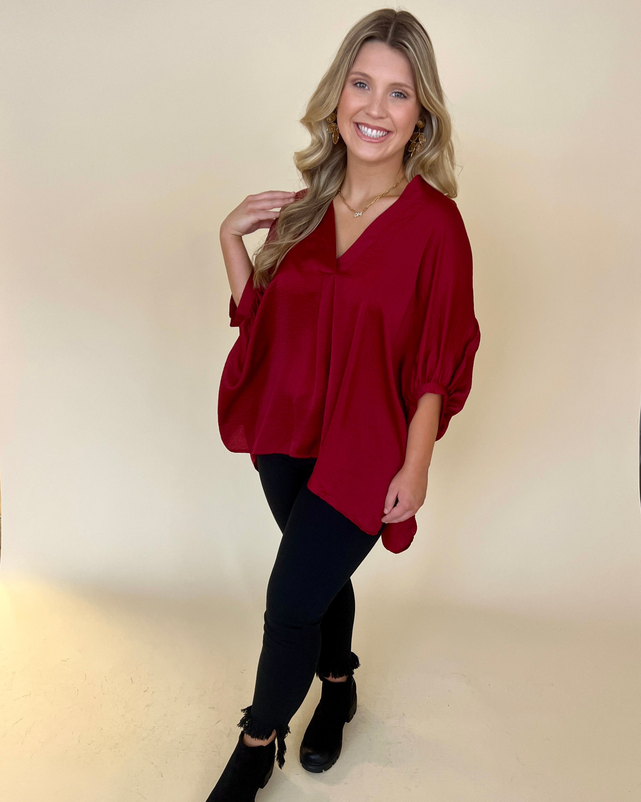 Find Me There Burgundy Split Neck Top-Shop-Womens-Boutique-Clothing