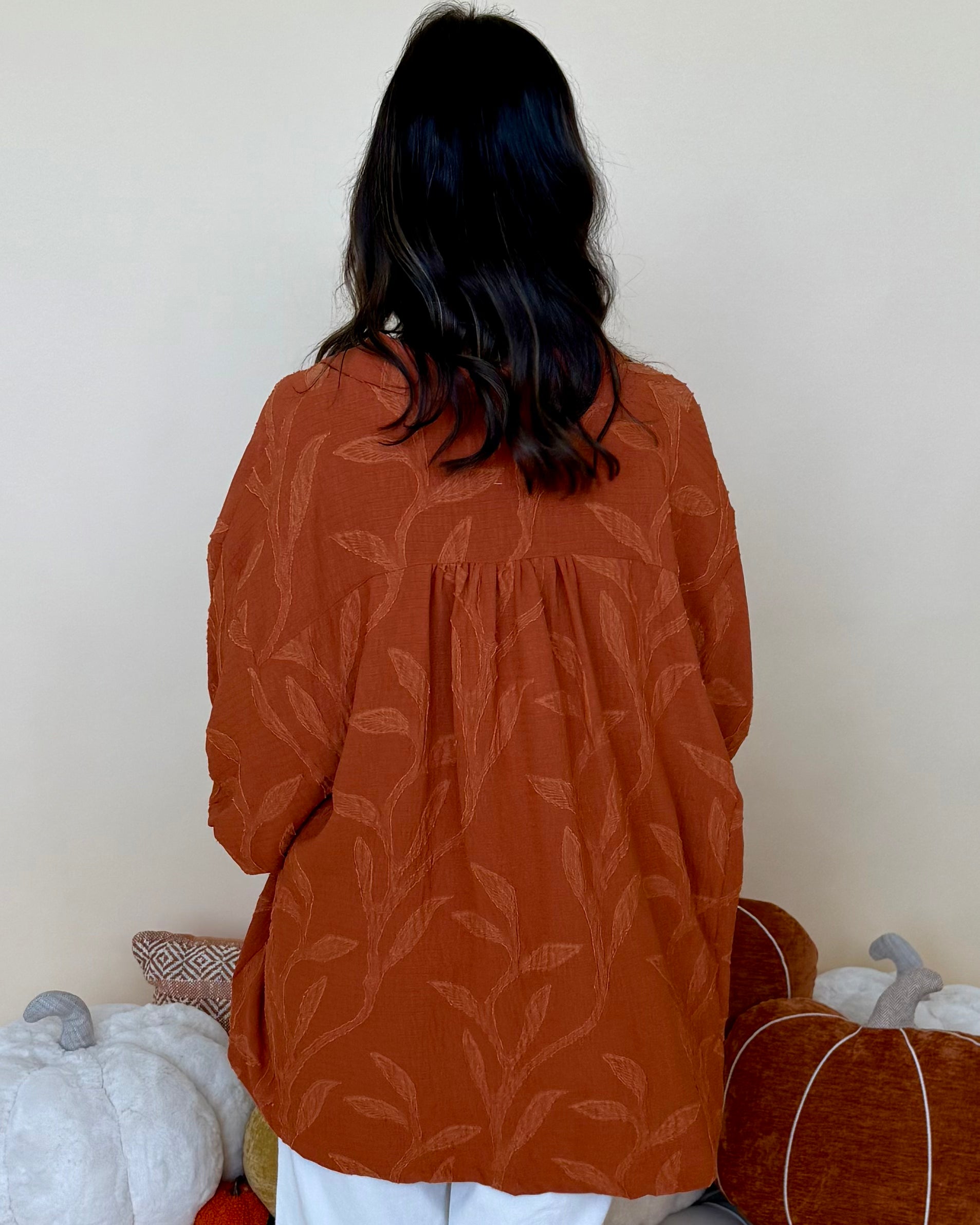Softly Spoken Rust Jacquard Leaf Top-Shop-Womens-Boutique-Clothing