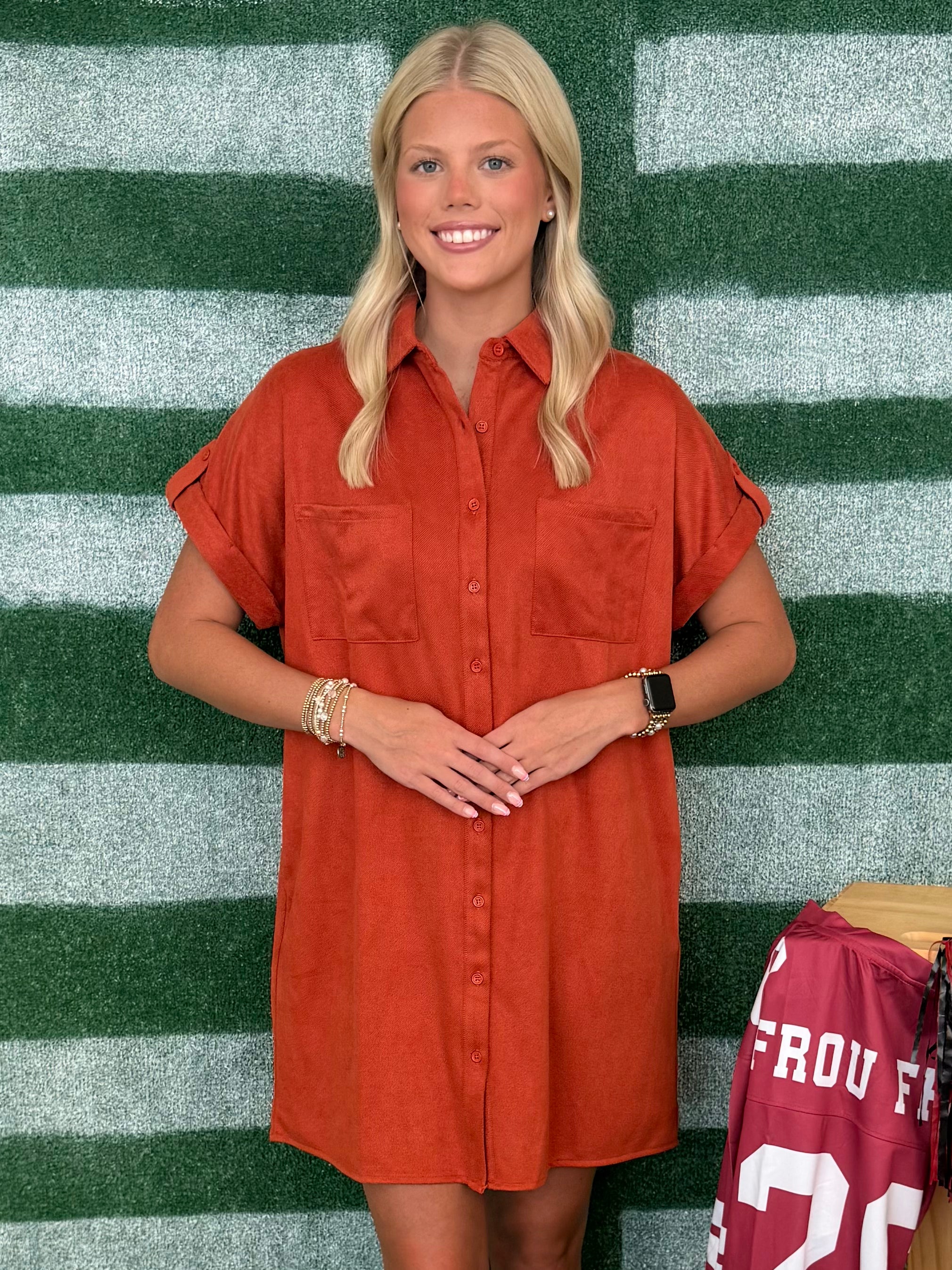 The Little Things Rust Button Up Shirt Dress-Shop-Womens-Boutique-Clothing