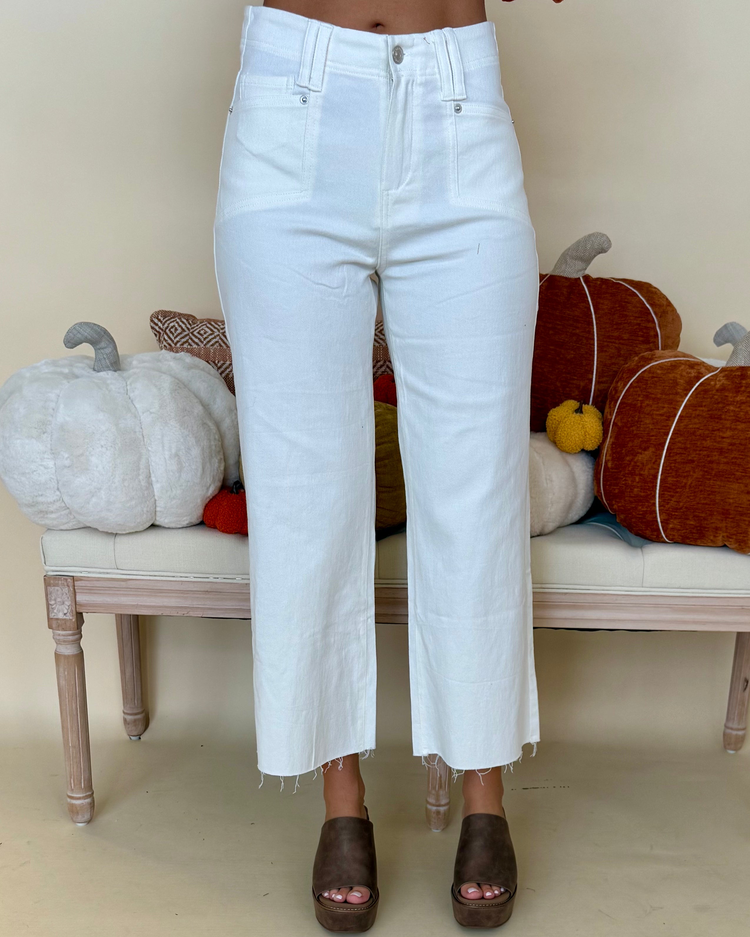 A Minute Off White Slant Pocket Pants-Shop-Womens-Boutique-Clothing