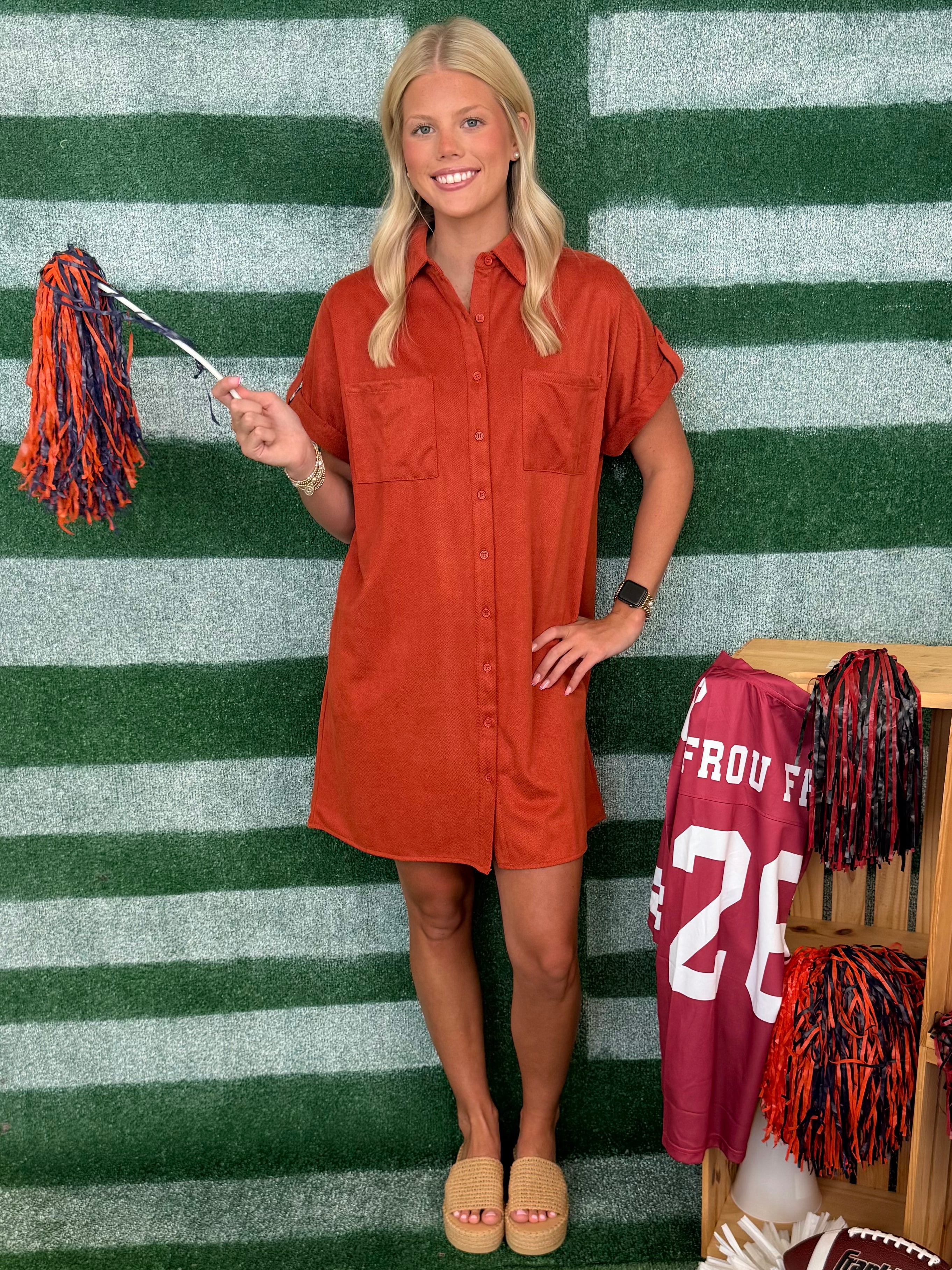 The Little Things Rust Button Up Shirt Dress-Shop-Womens-Boutique-Clothing