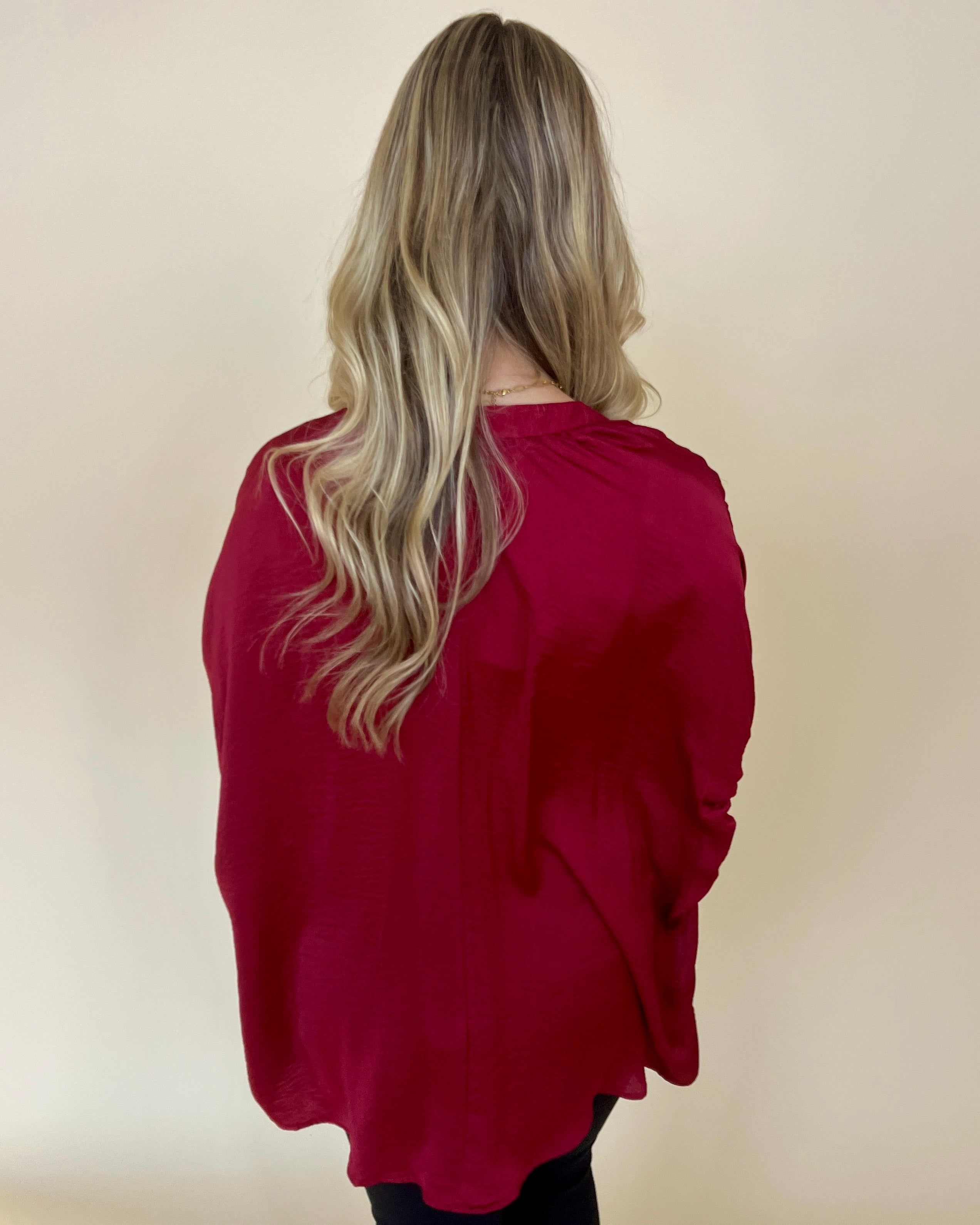 Find Me There Burgundy Split Neck Top-Shop-Womens-Boutique-Clothing