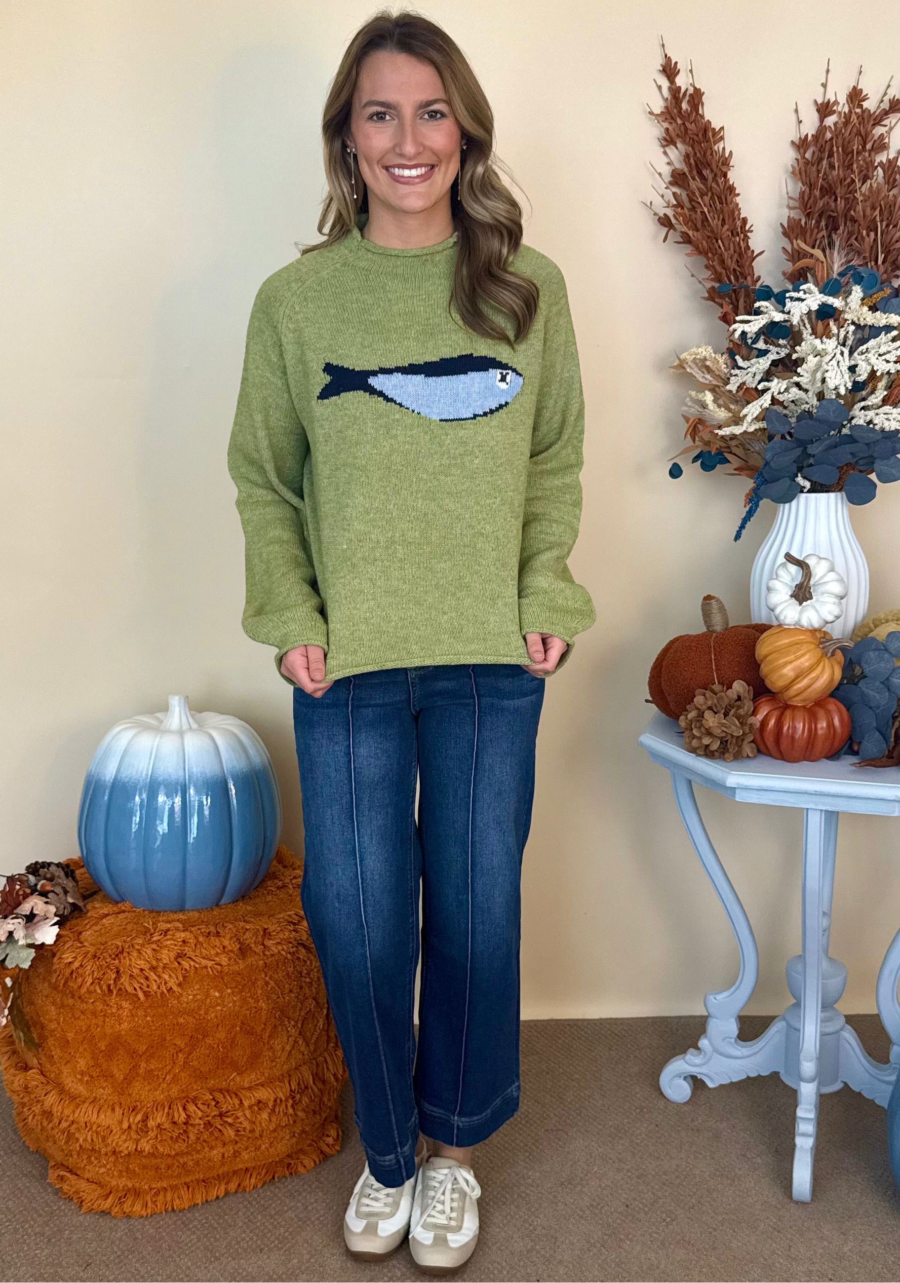 Free Spirit Olive Sardine Rolled Knit Sweater-Shop-Womens-Boutique-Clothing
