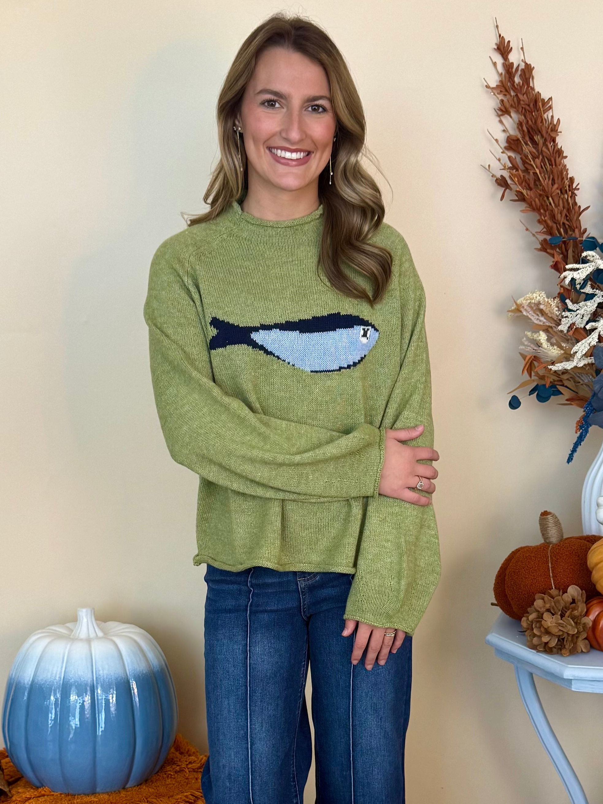 Free Spirit Olive Sardine Rolled Knit Sweater-Shop-Womens-Boutique-Clothing