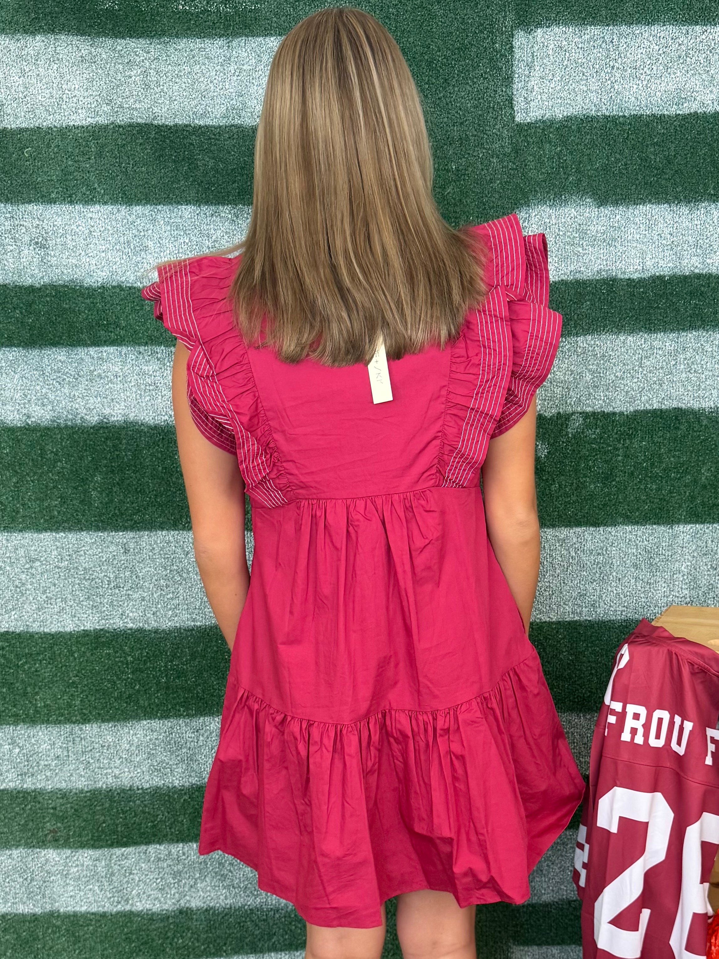 Touchdown Time Berry Ruffle Sleeve Dress-Shop-Womens-Boutique-Clothing