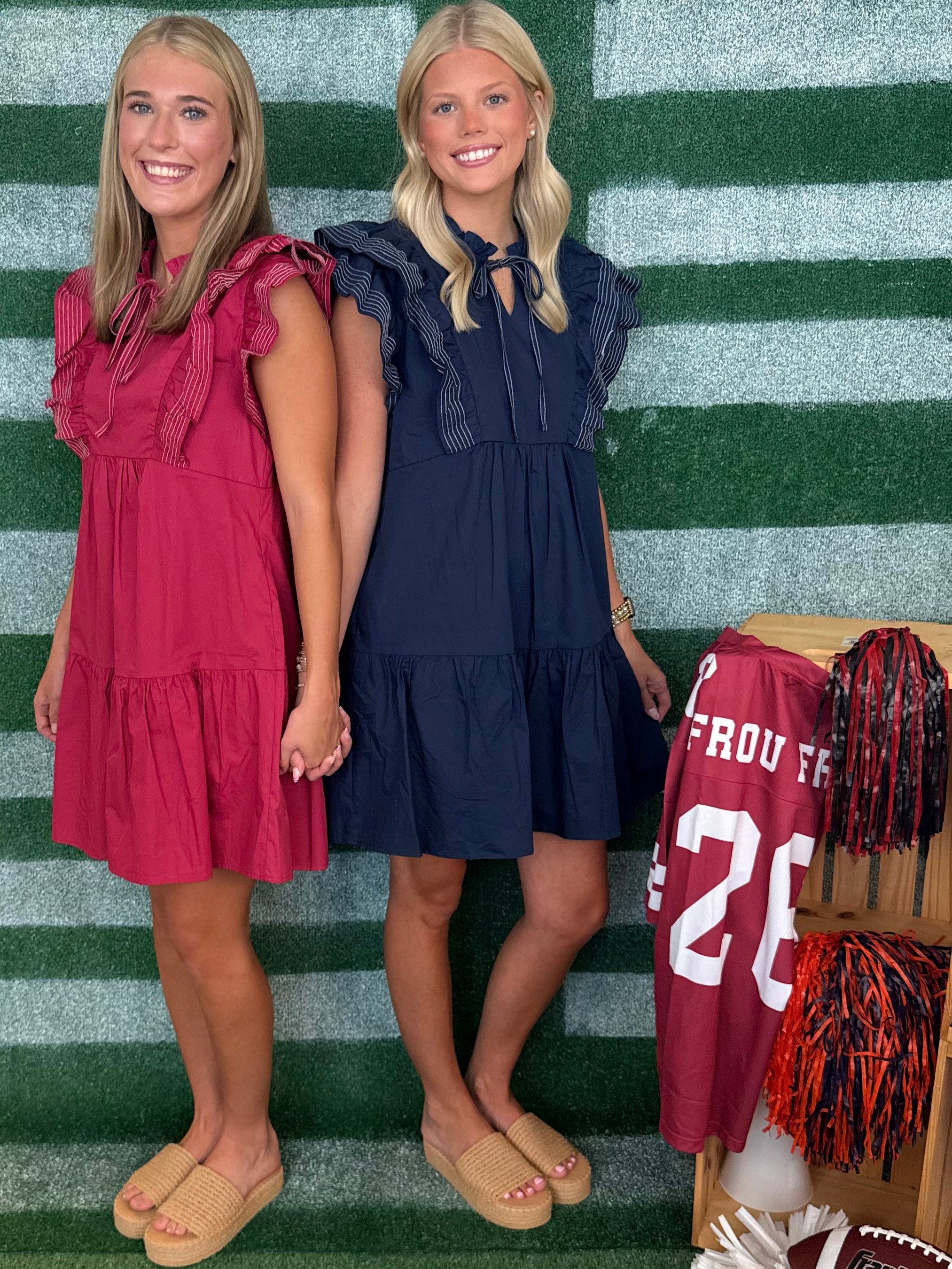 Touchdown Time Berry Ruffle Sleeve Dress-Shop-Womens-Boutique-Clothing