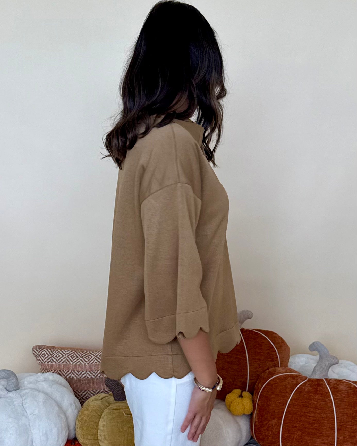 Cozy Cuddles Taupe Scallop Collared Top-Shop-Womens-Boutique-Clothing