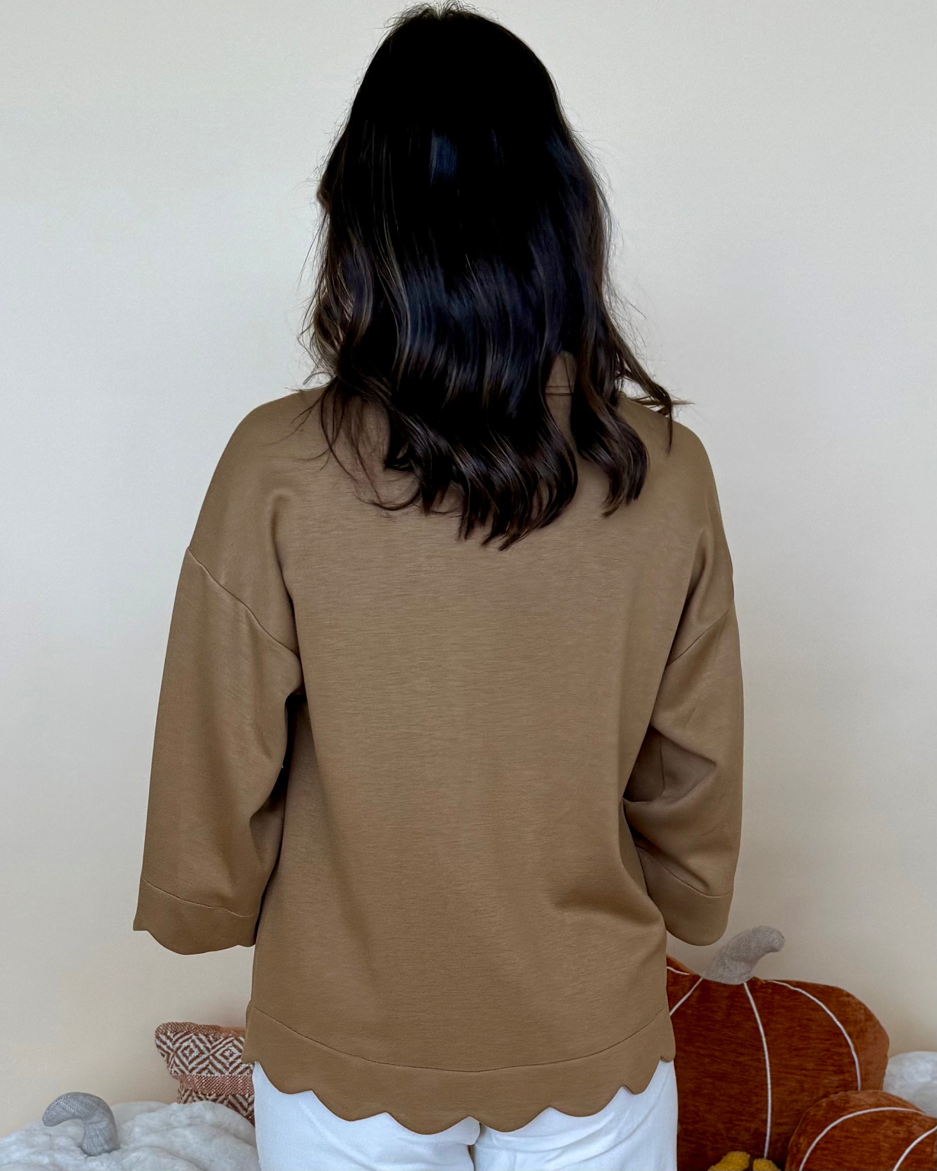 Cozy Cuddles Taupe Scallop Collared Top-Shop-Womens-Boutique-Clothing