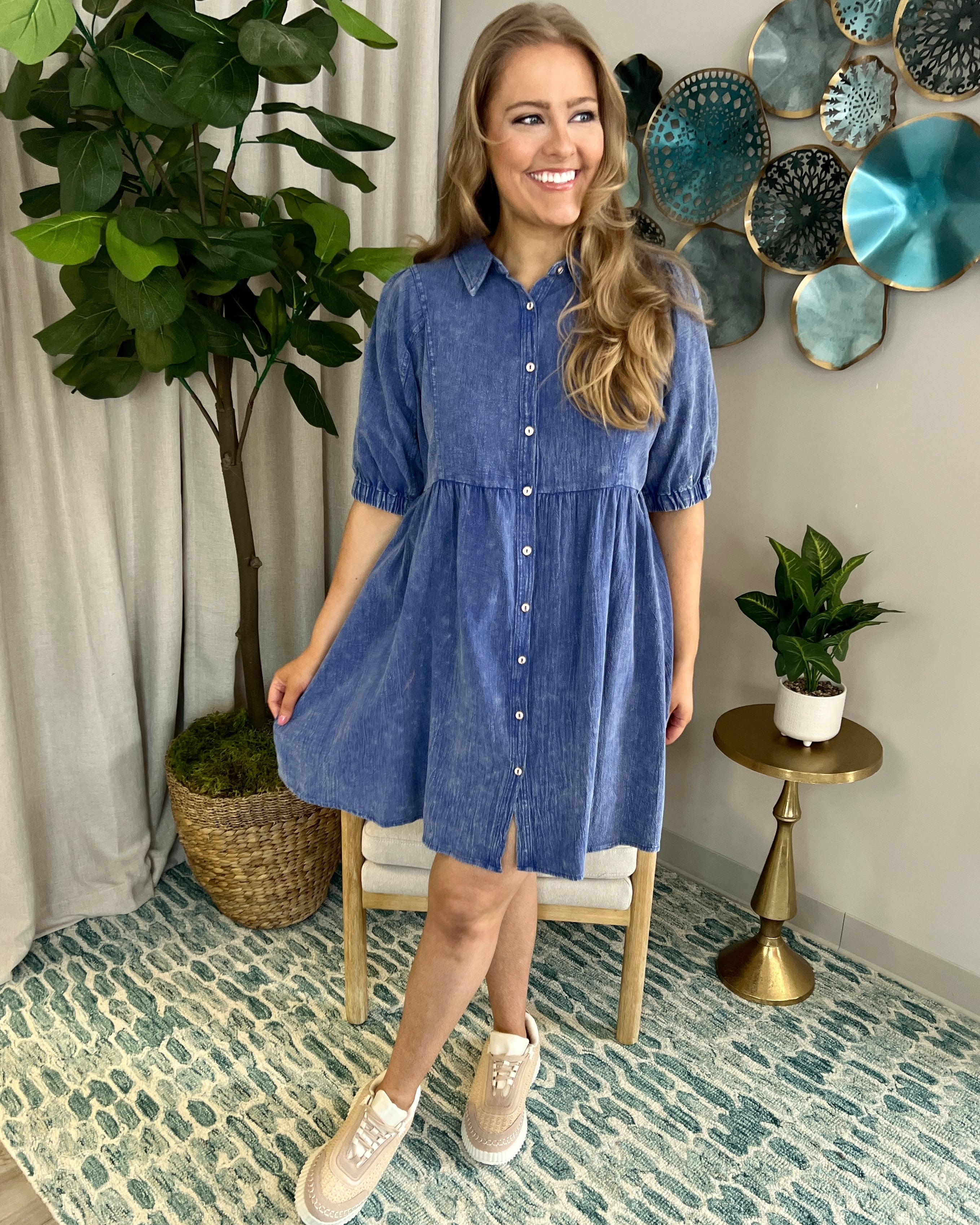 Think It Over Blue Plus Collared Dress-Shop-Womens-Boutique-Clothing