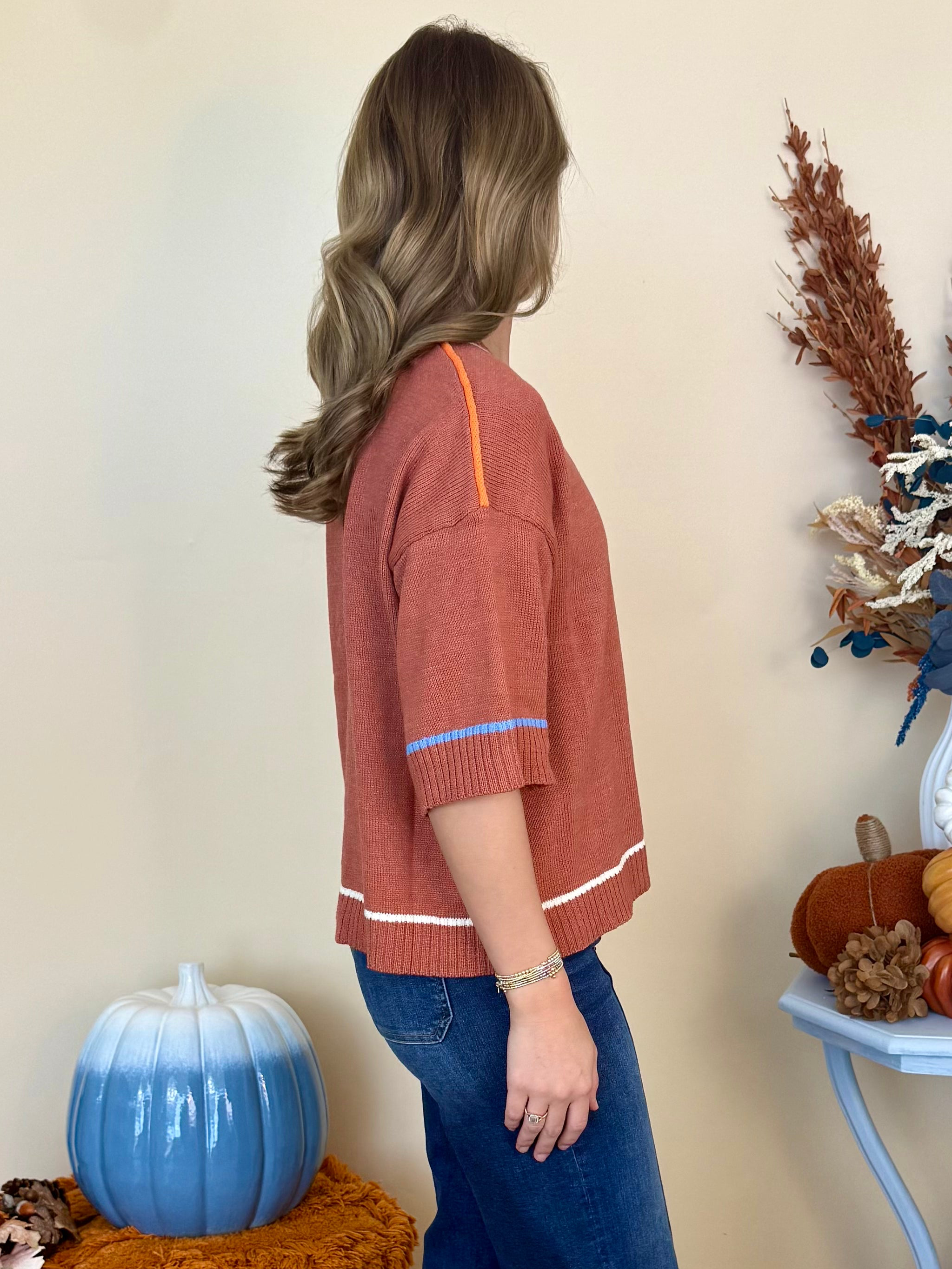 Hey Pumpkin Cinnamon Half Sleeve Contrast Sweater-Shop-Womens-Boutique-Clothing