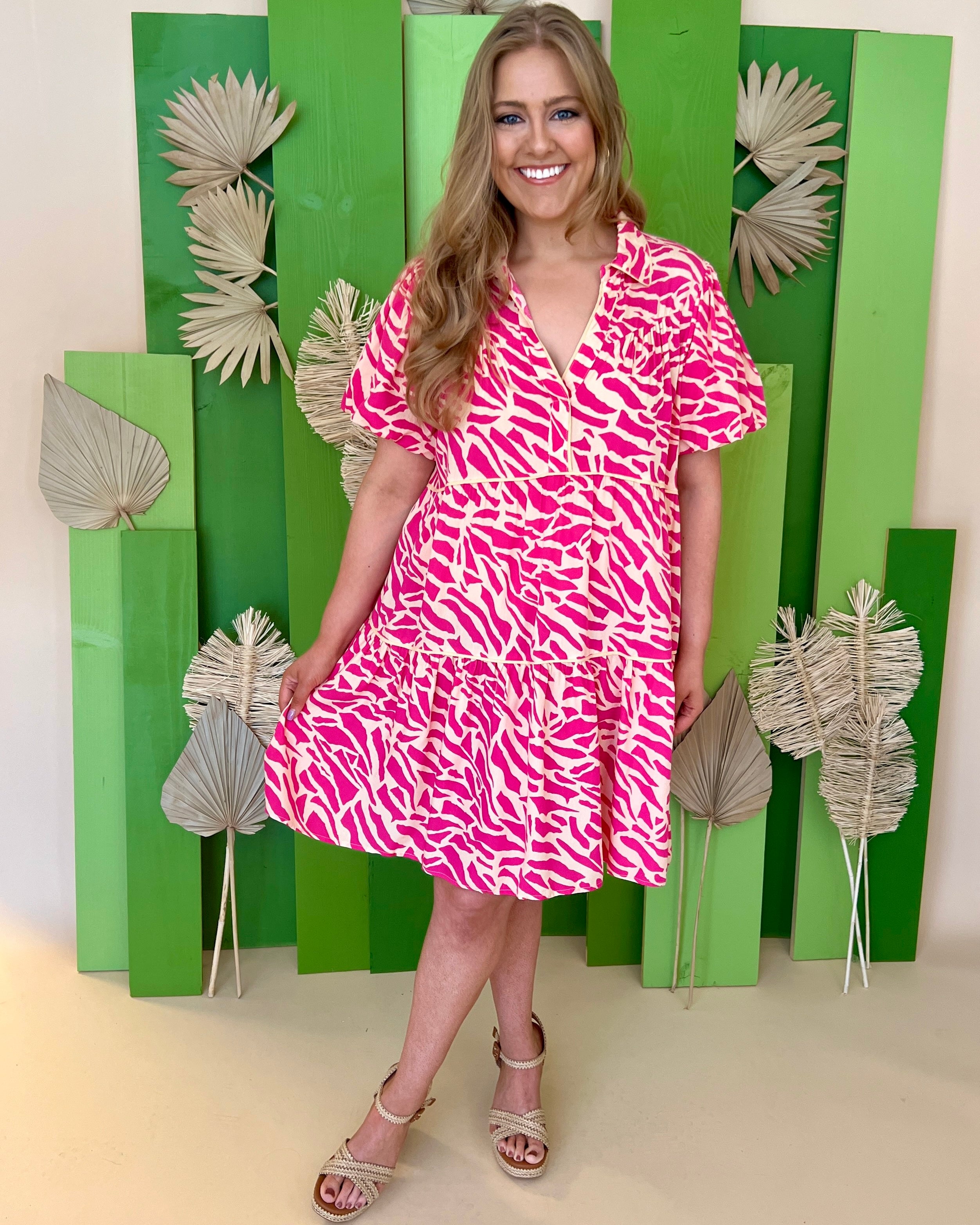 Stay True Hot Pink Plus Printed Dress-Shop-Womens-Boutique-Clothing