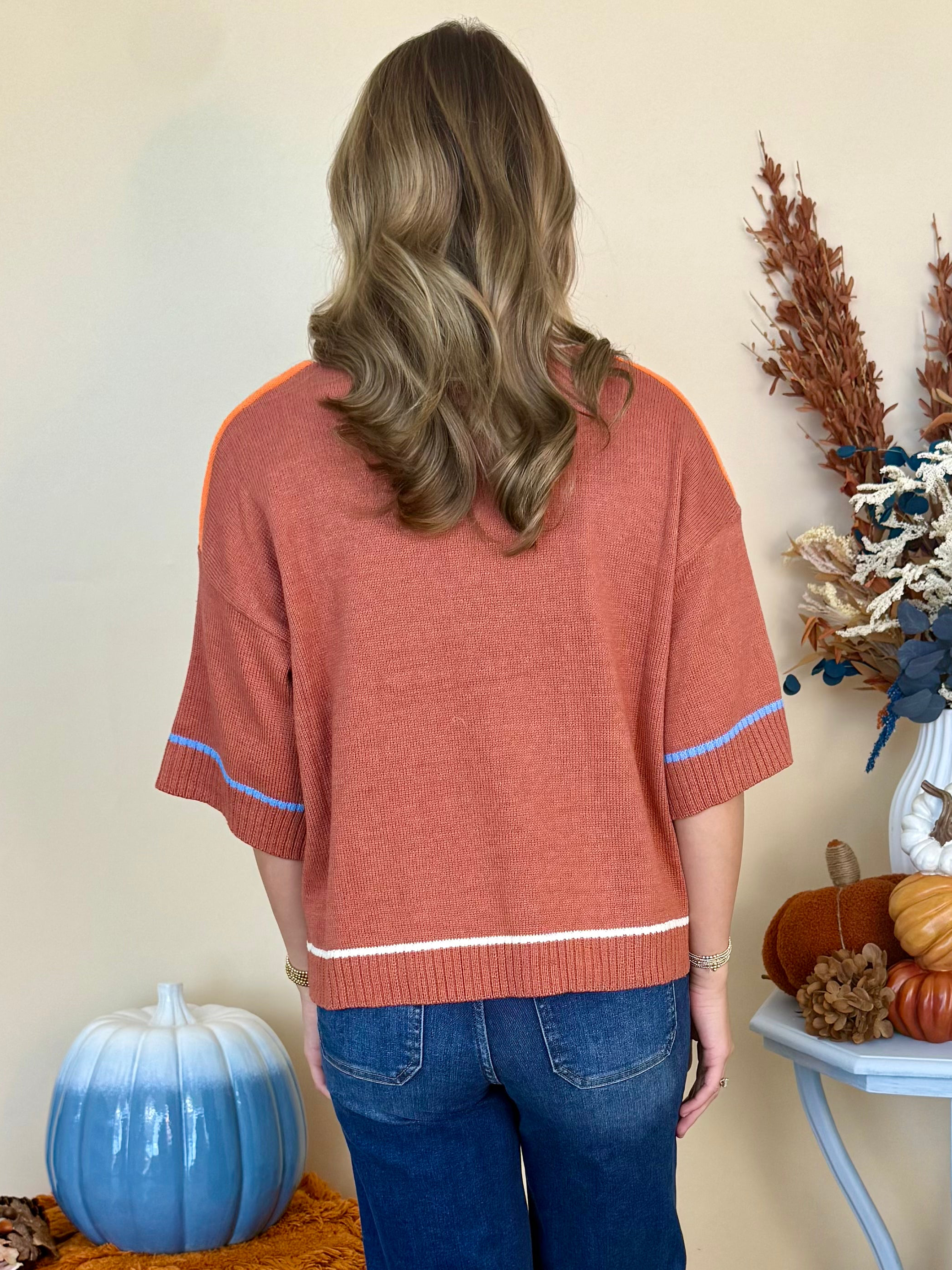 Hey Pumpkin Cinnamon Half Sleeve Contrast Sweater-Shop-Womens-Boutique-Clothing