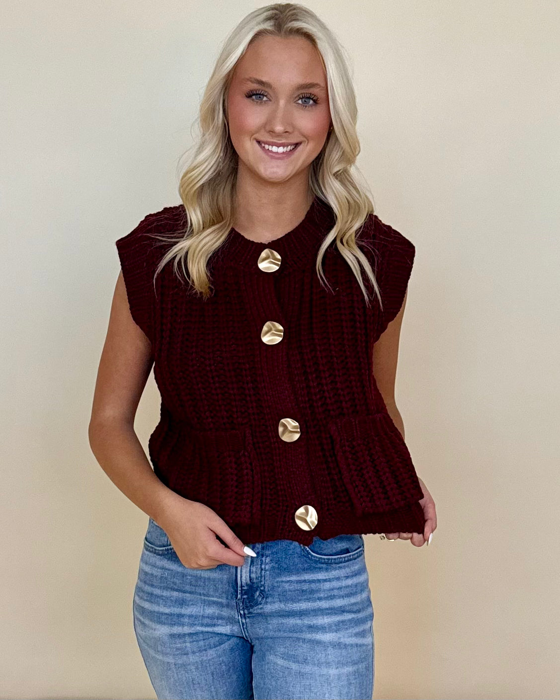 Chasing The Cold Wine Button Sweater Vest-Shop-Womens-Boutique-Clothing