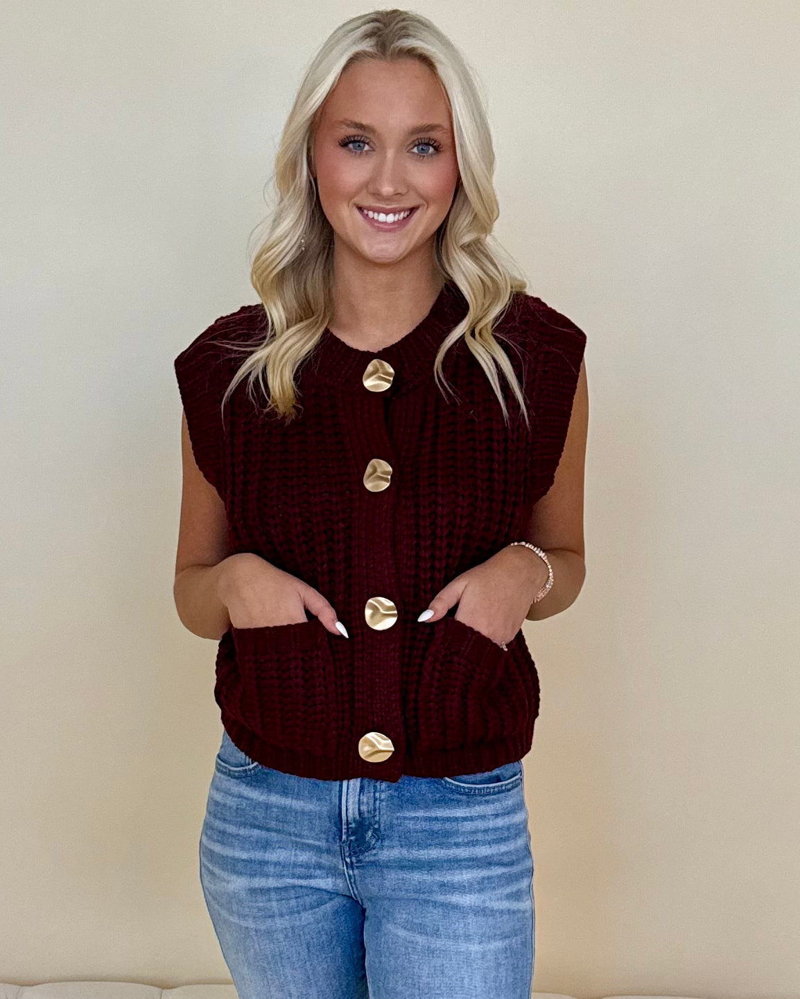 Chasing The Cold Wine Button Sweater Vest-Shop-Womens-Boutique-Clothing