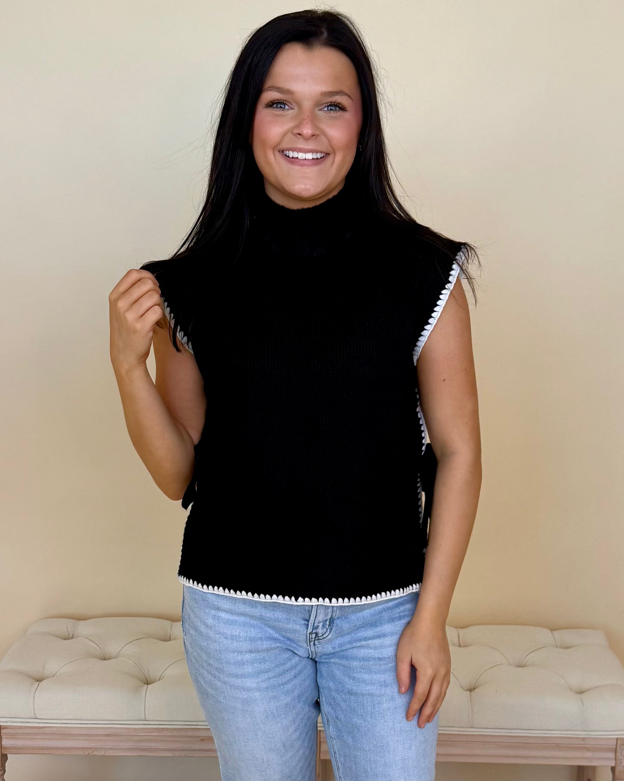 No Compromise Black Mock Stitch Sweater-Shop-Womens-Boutique-Clothing