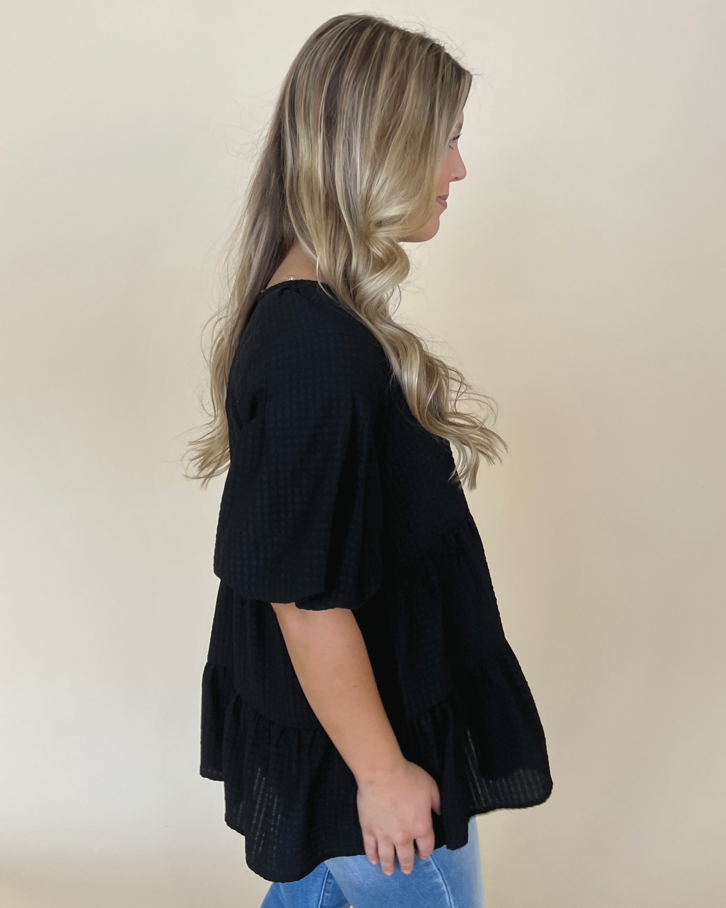 Hope You Know Black Texture Tiered Top-Shop-Womens-Boutique-Clothing