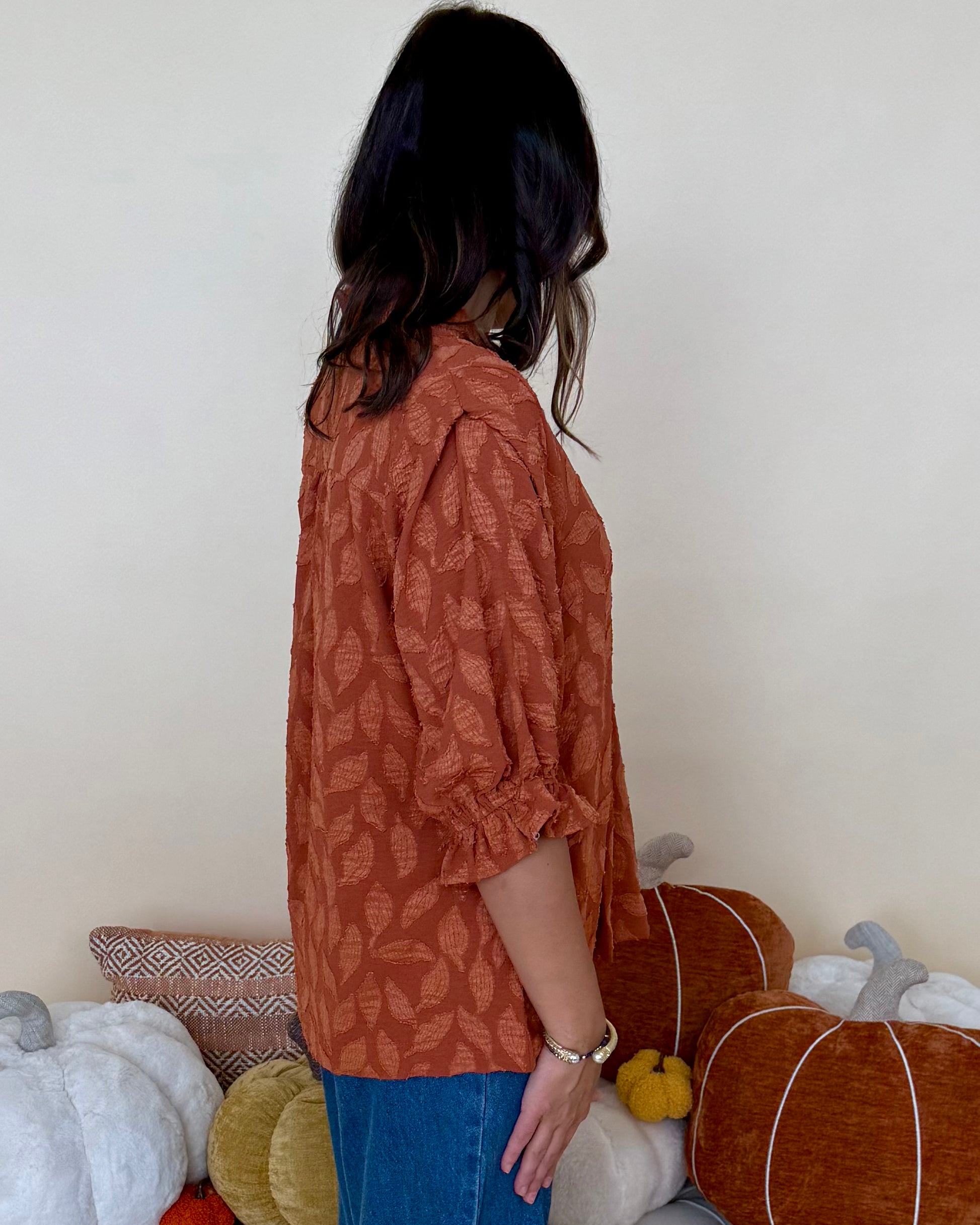 Sunkist Stroll Rust Floral Jacquard Top-Shop-Womens-Boutique-Clothing