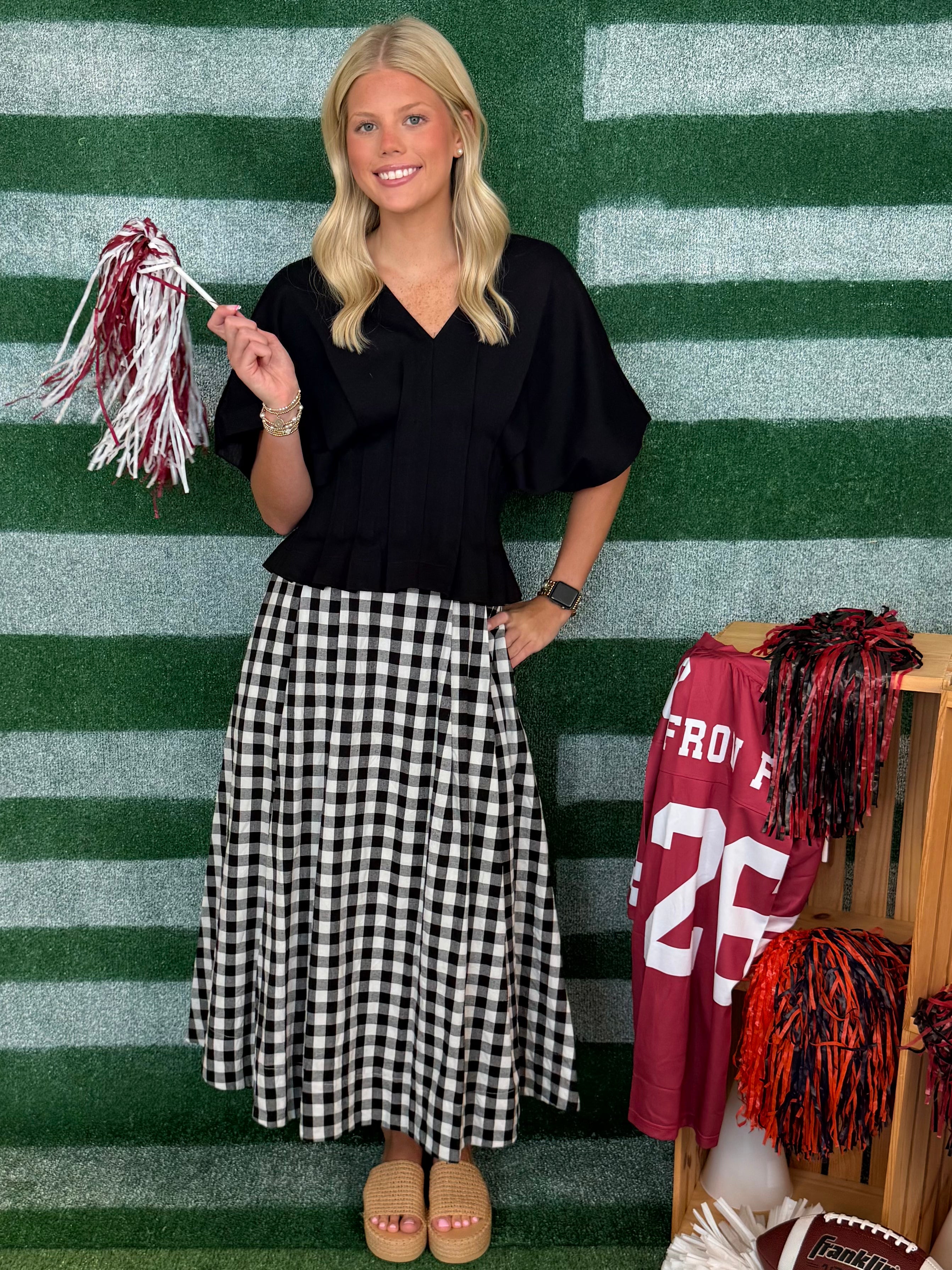 Around Town Black Gingham Midi Skirt-Shop-Womens-Boutique-Clothing