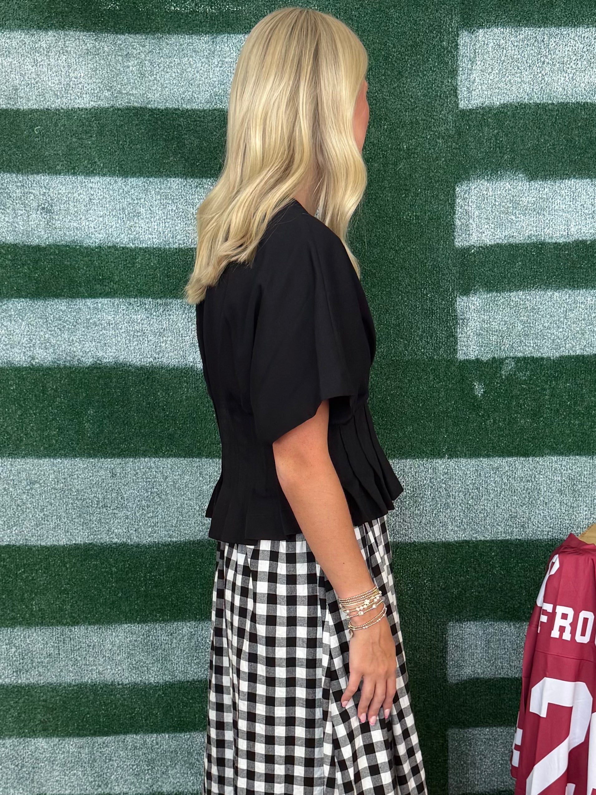 Winning Season Black Pleated V-Neck Top-Shop-Womens-Boutique-Clothing