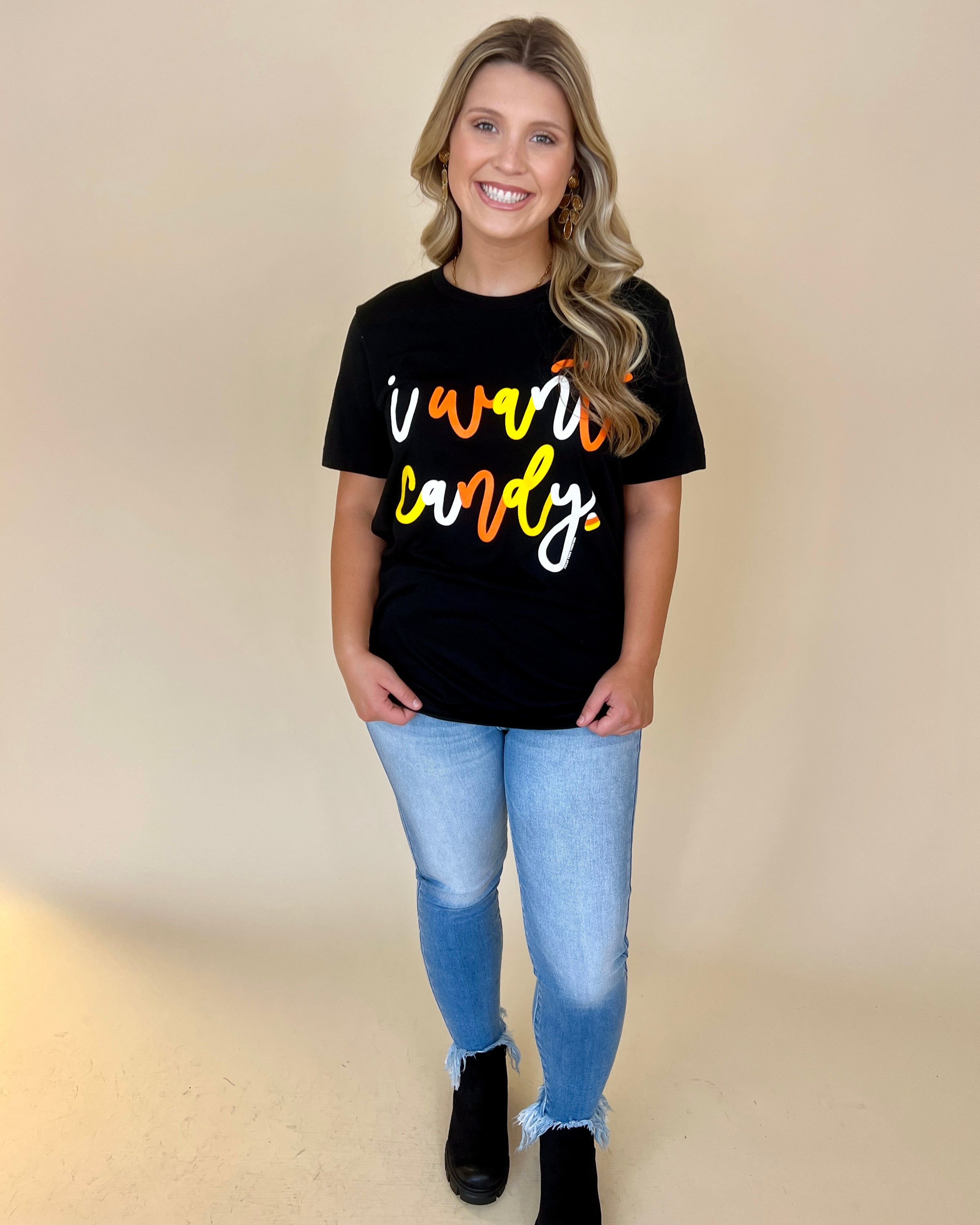 Sugar Rush Black I Want Candy Graphic Tee-Shop-Womens-Boutique-Clothing