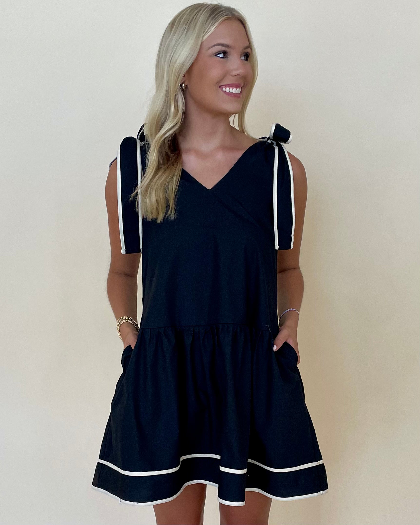 The Comeback Black Bow V-neck Dress-Shop-Womens-Boutique-Clothing