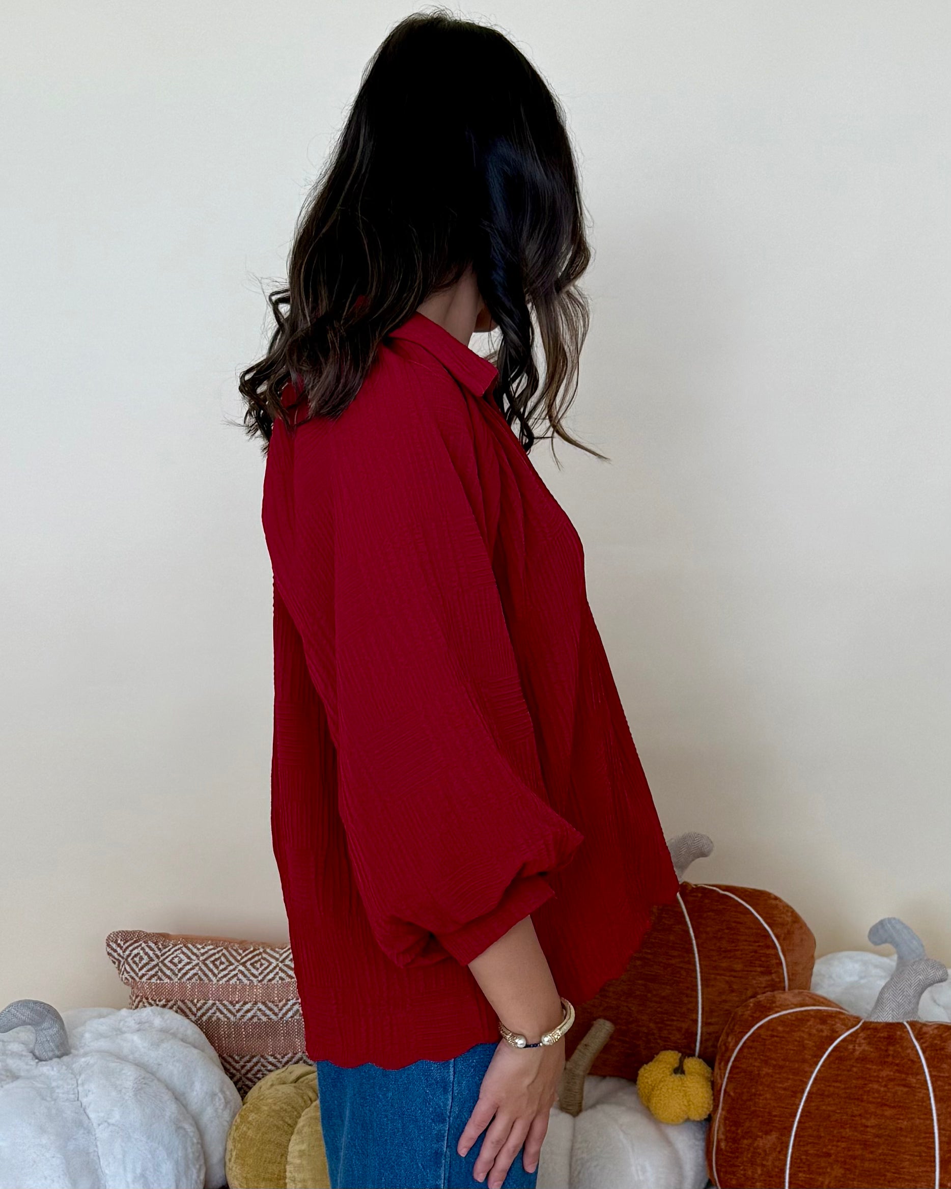 Falling Leaves Crimson Scallop Top-Shop-Womens-Boutique-Clothing