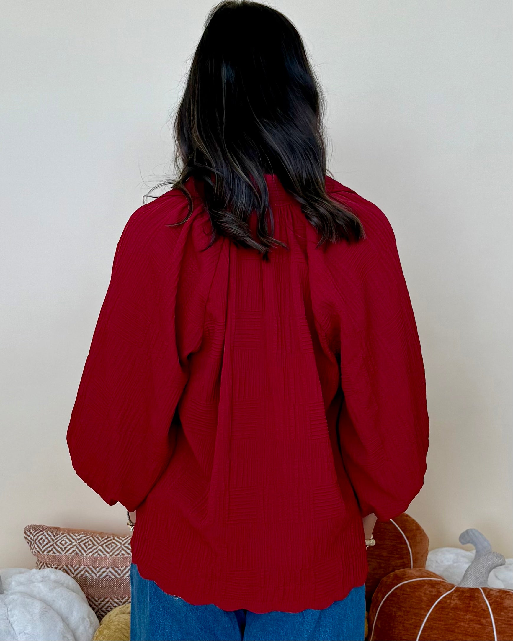 Falling Leaves Crimson Scallop Top-Shop-Womens-Boutique-Clothing