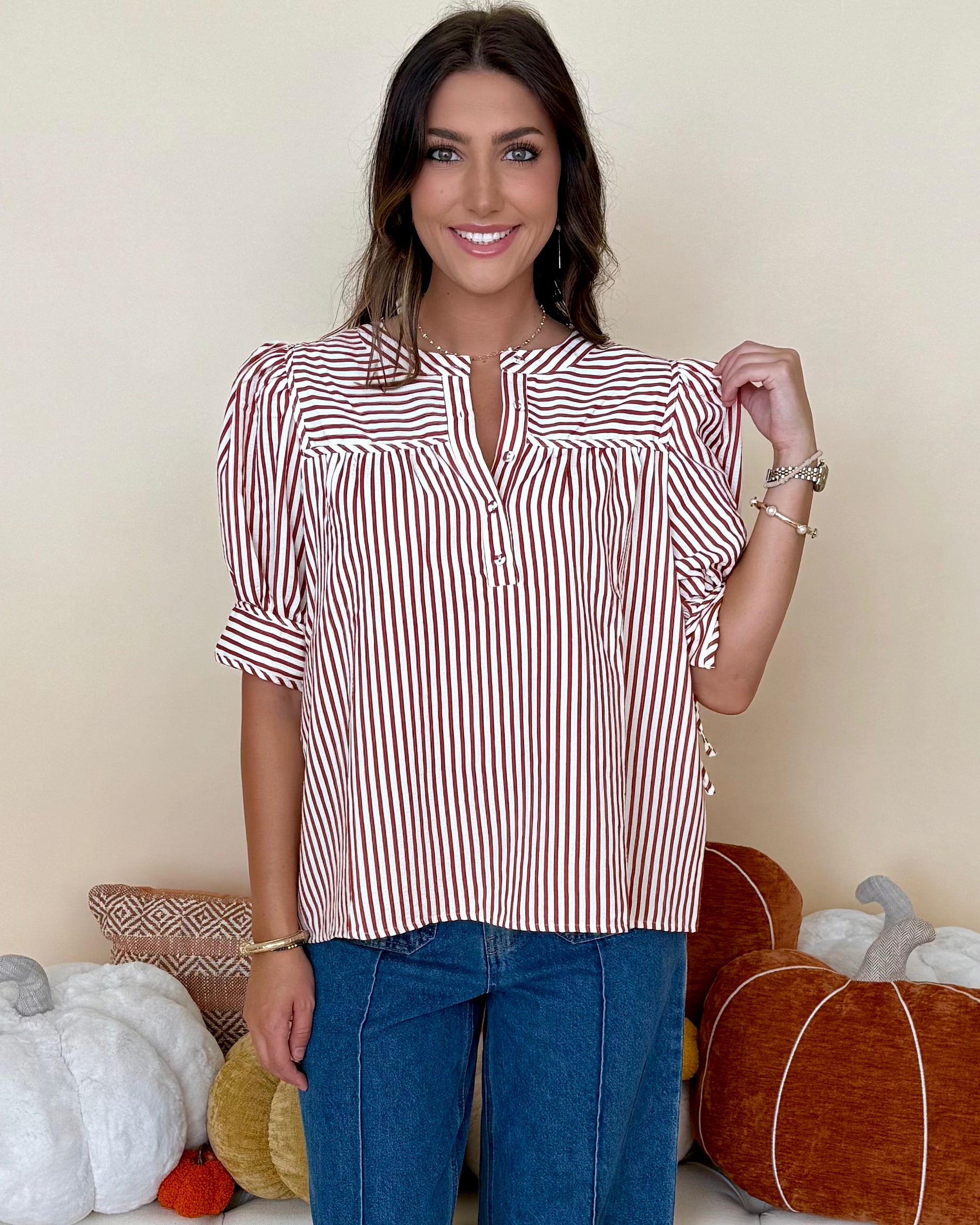 Pure Joy Rust Stripe Bow Top-Shop-Womens-Boutique-Clothing
