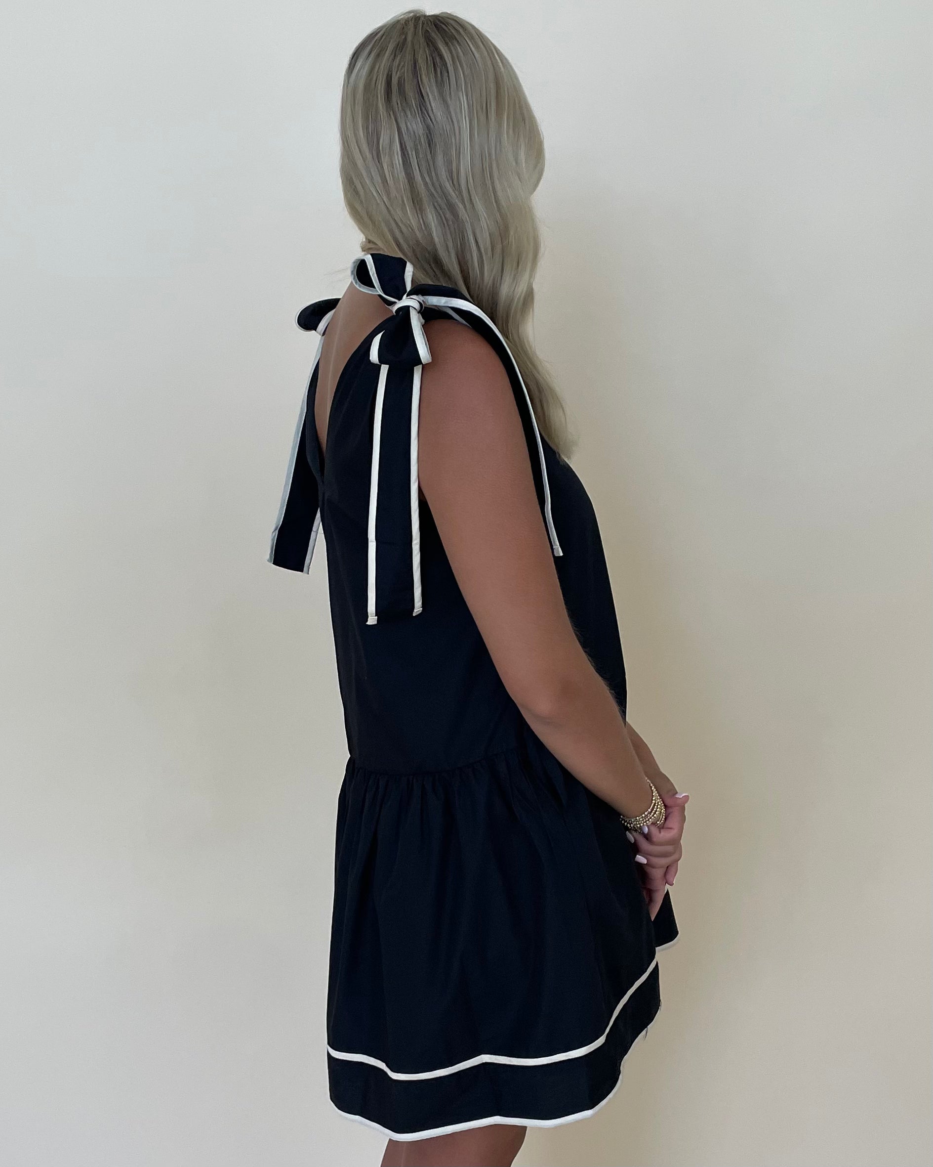 The Comeback Black Bow V-neck Dress-Shop-Womens-Boutique-Clothing