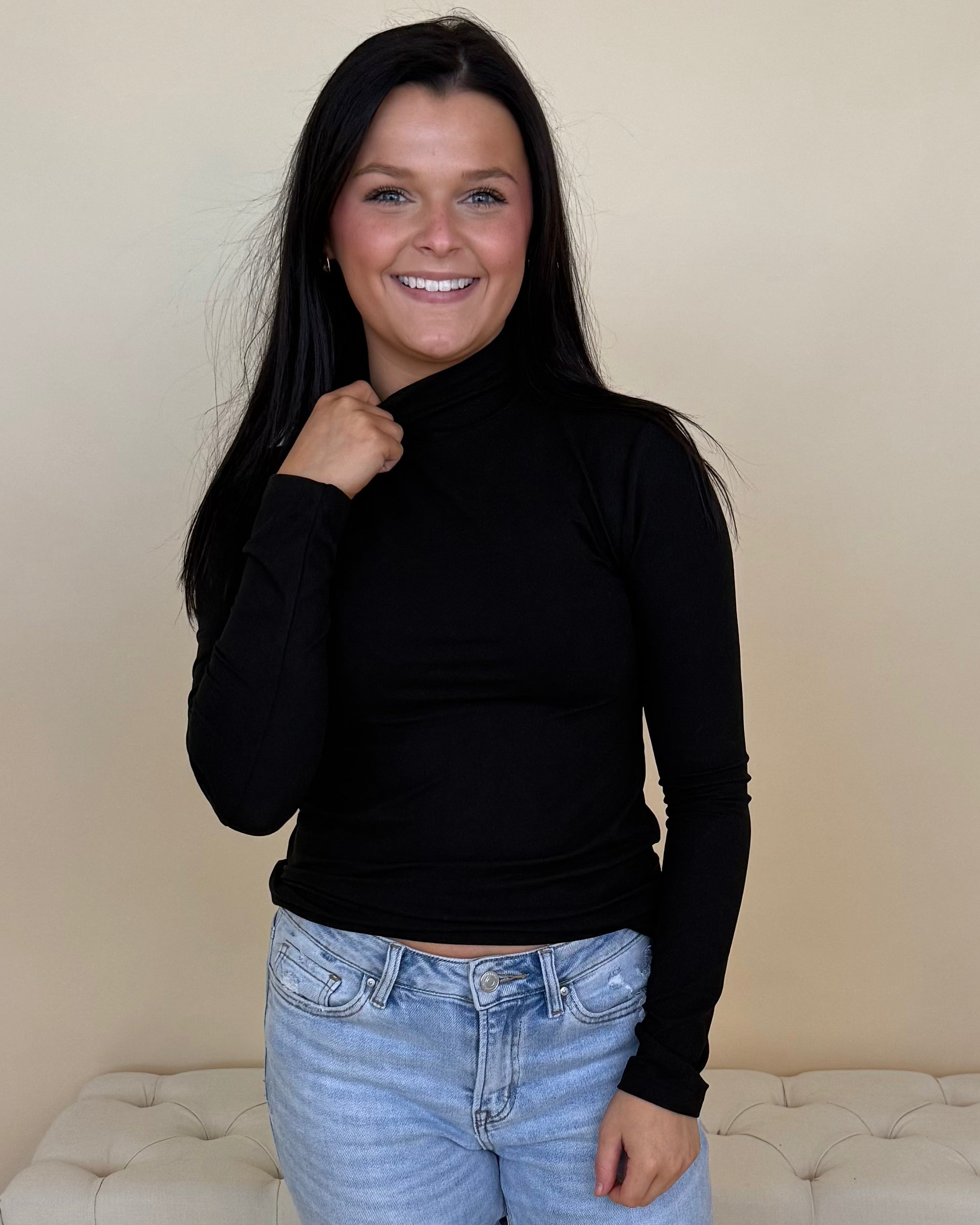 Clean Cut Black Mock Neck Top-Shop-Womens-Boutique-Clothing