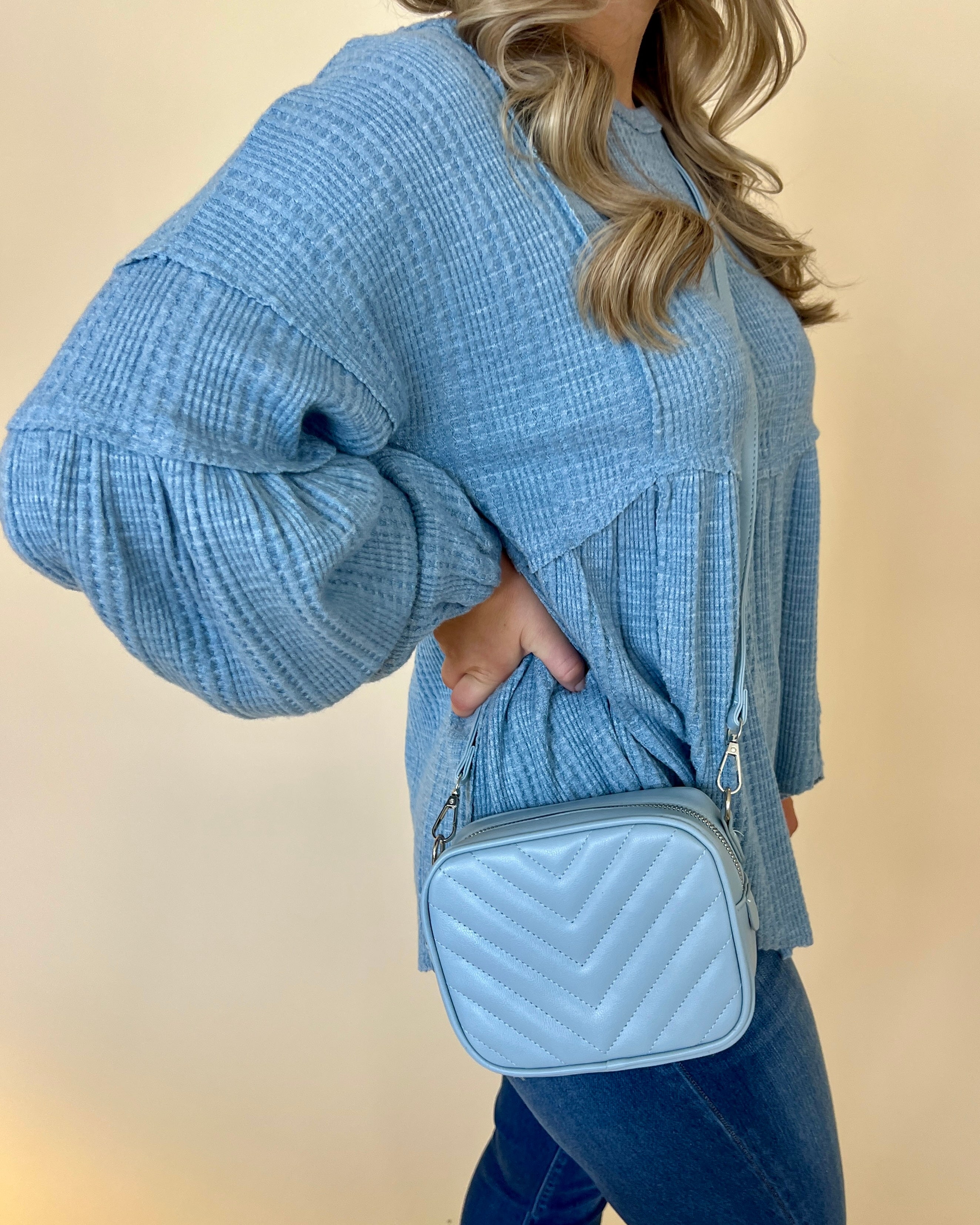 City Outing Blue Faux Leather Chevron Crossbody-Shop-Womens-Boutique-Clothing