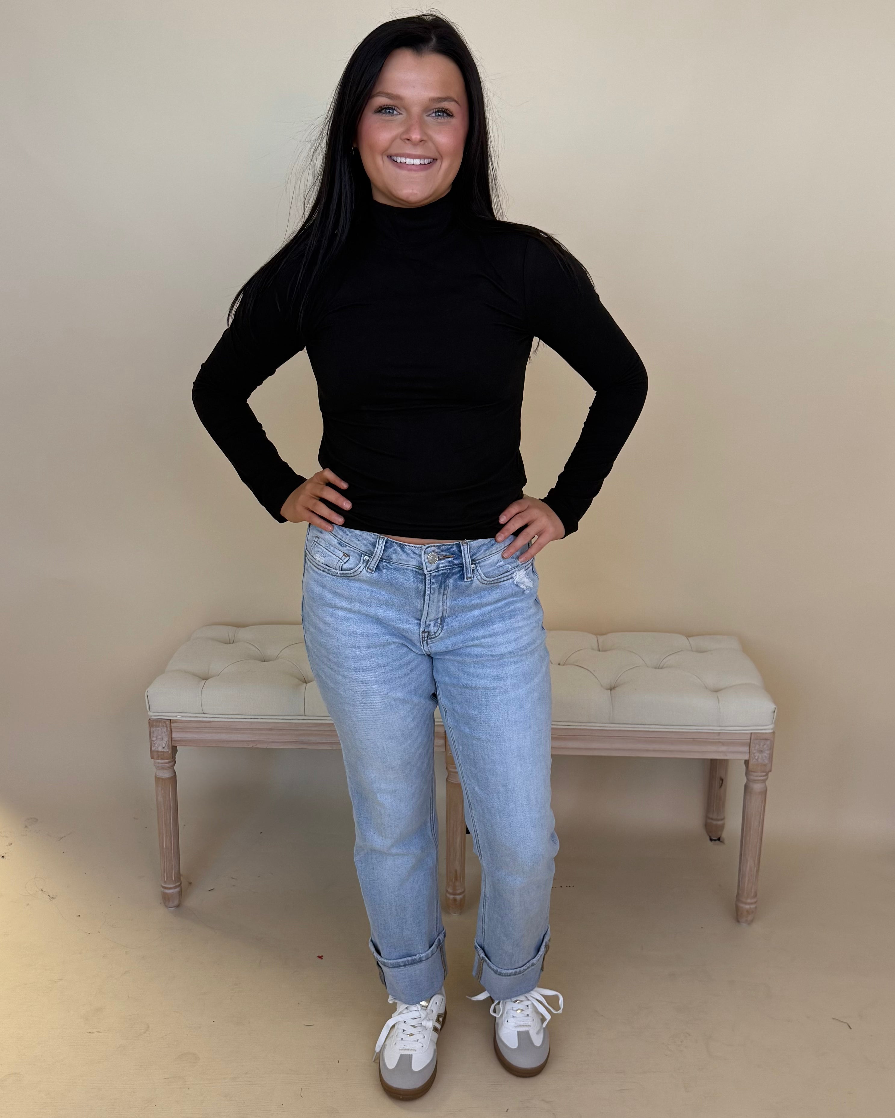 Clean Cut Black Mock Neck Top-Shop-Womens-Boutique-Clothing