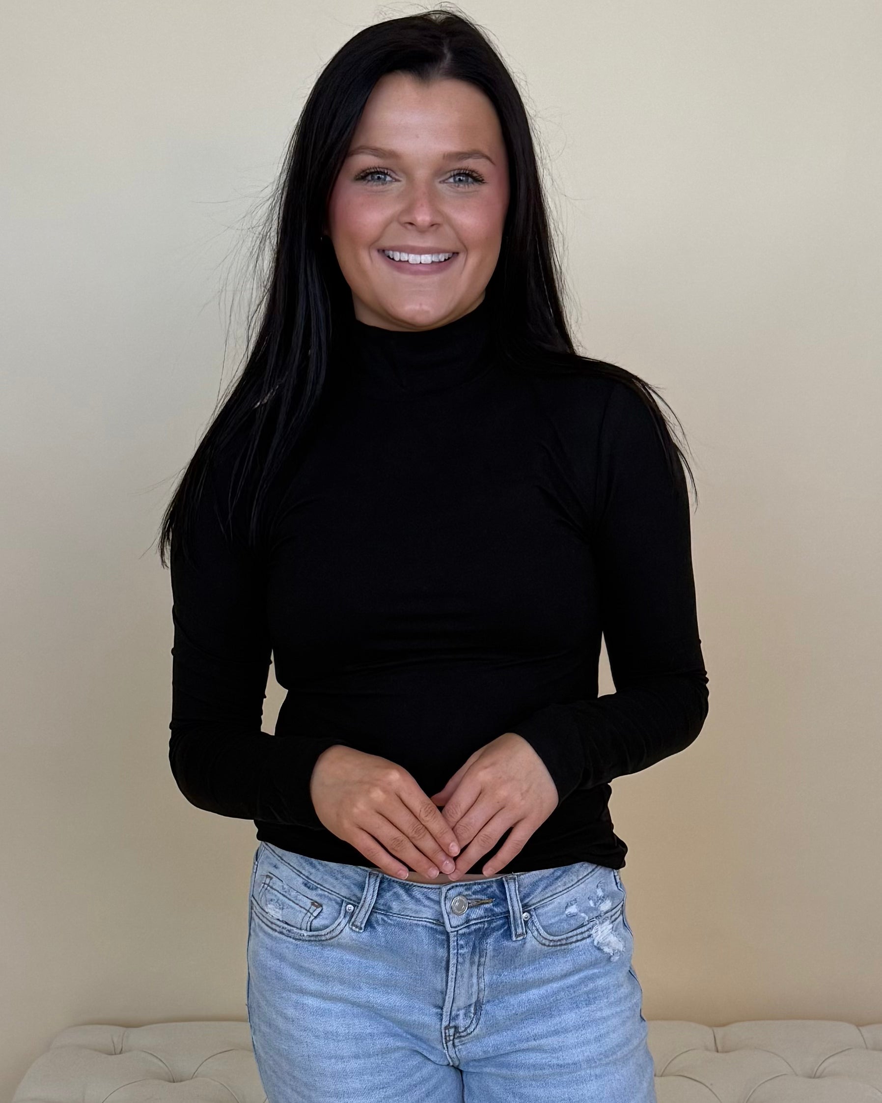 Clean Cut Black Mock Neck Top-Shop-Womens-Boutique-Clothing