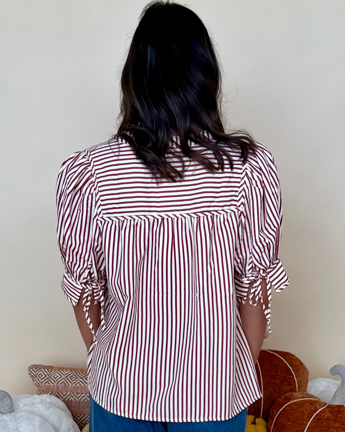 Pure Joy Rust Stripe Bow Top-Shop-Womens-Boutique-Clothing