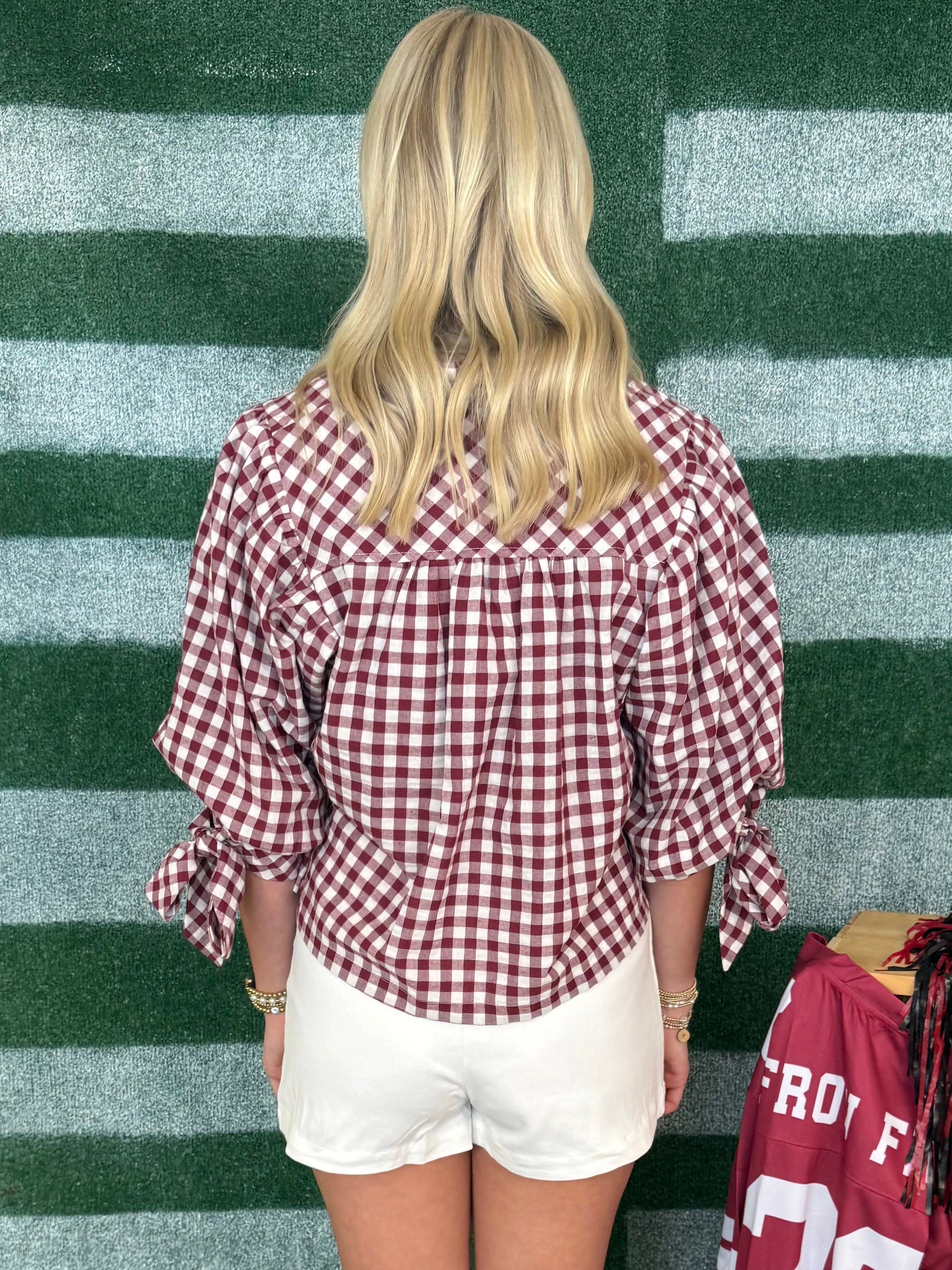 Team Colors Wine Gingham Button Front Top-Shop-Womens-Boutique-Clothing