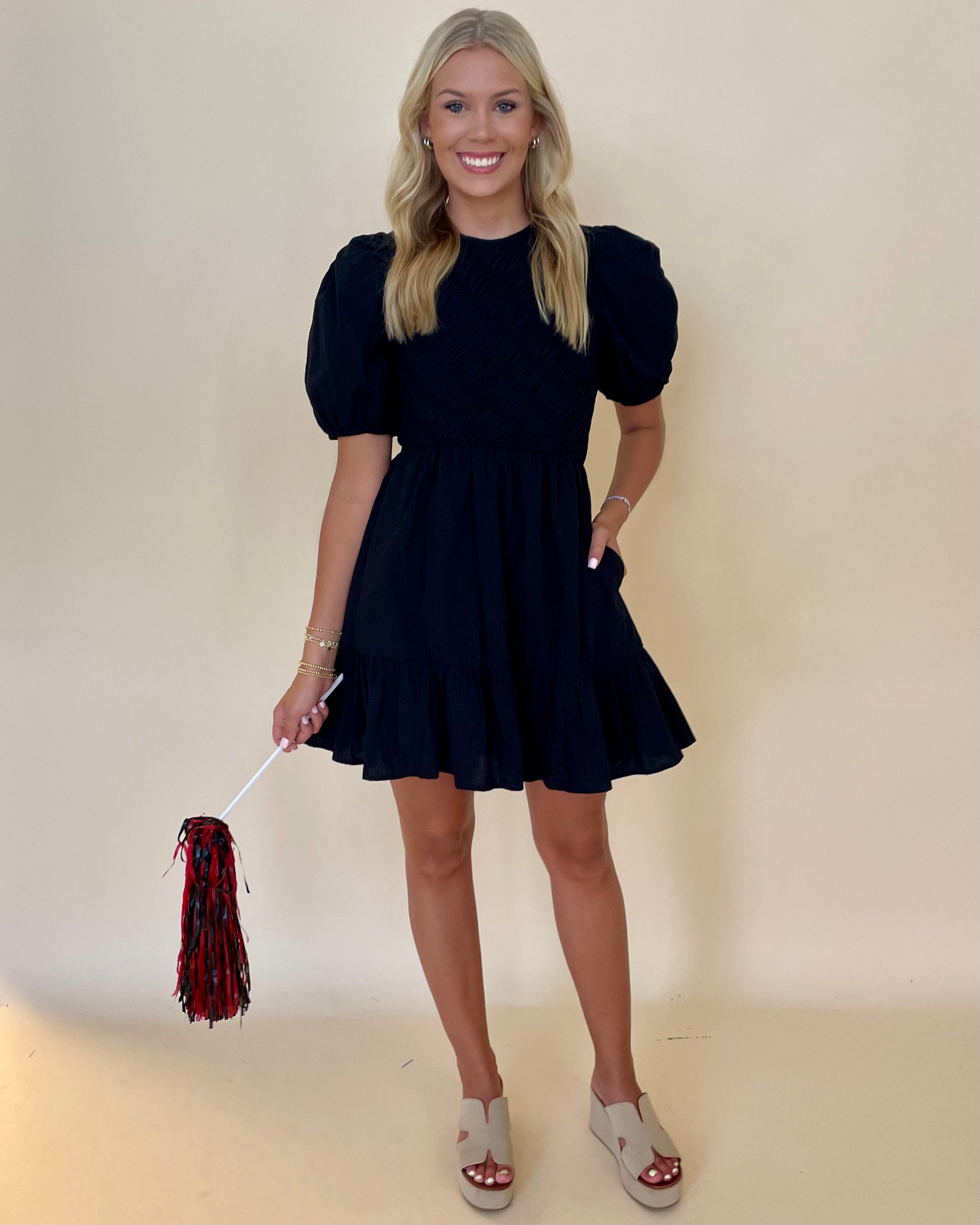 Living For It Black Smocked Dress-Shop-Womens-Boutique-Clothing