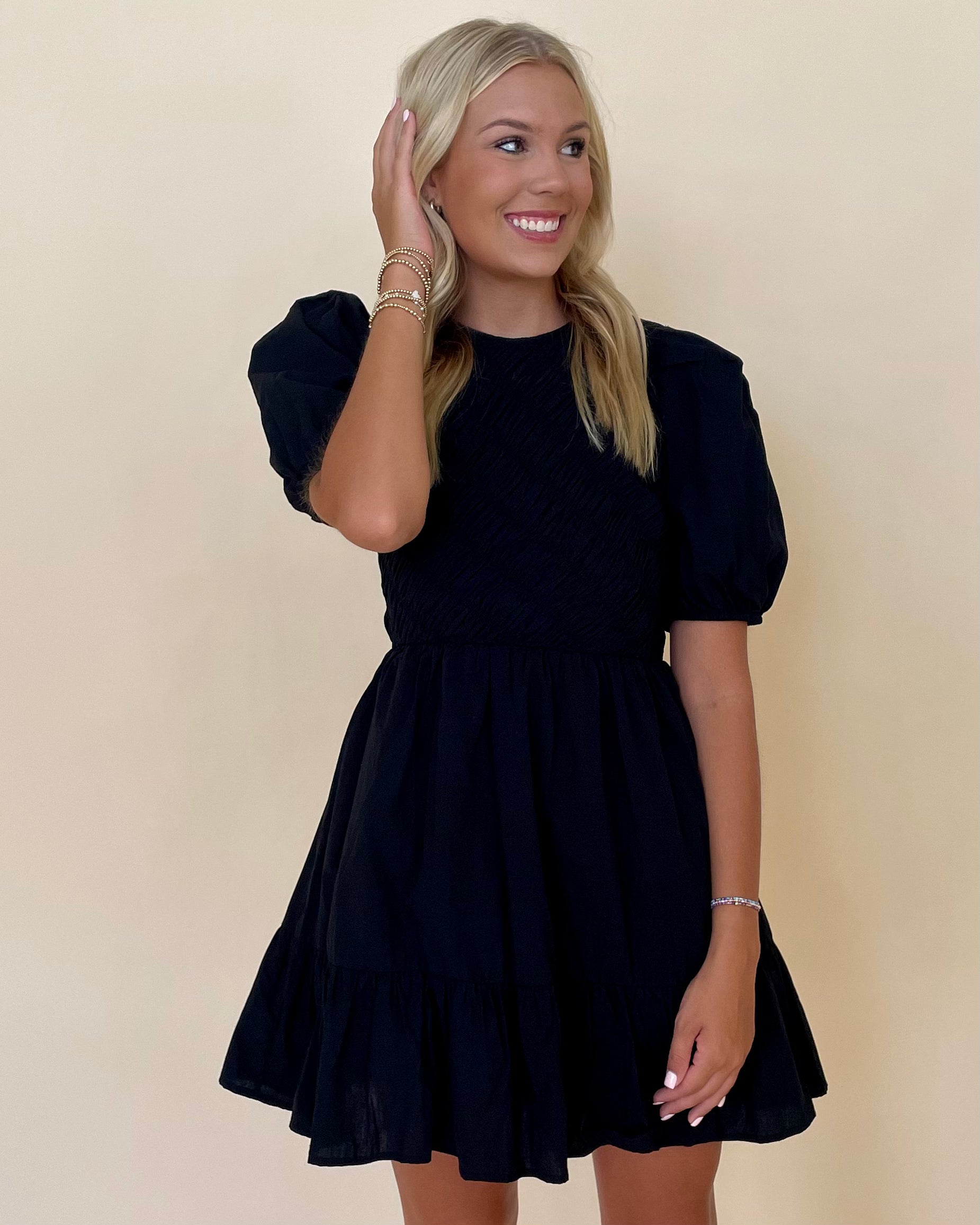 Living For It Black Smocked Dress-Shop-Womens-Boutique-Clothing