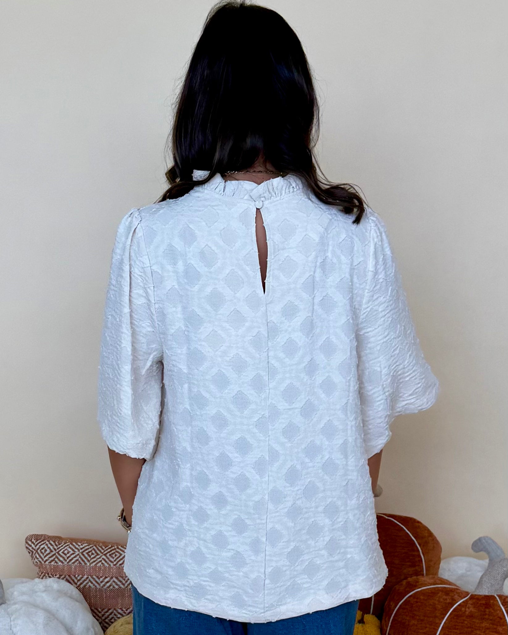 Look Your Best Cream Jacquard Ruffle Top-Shop-Womens-Boutique-Clothing