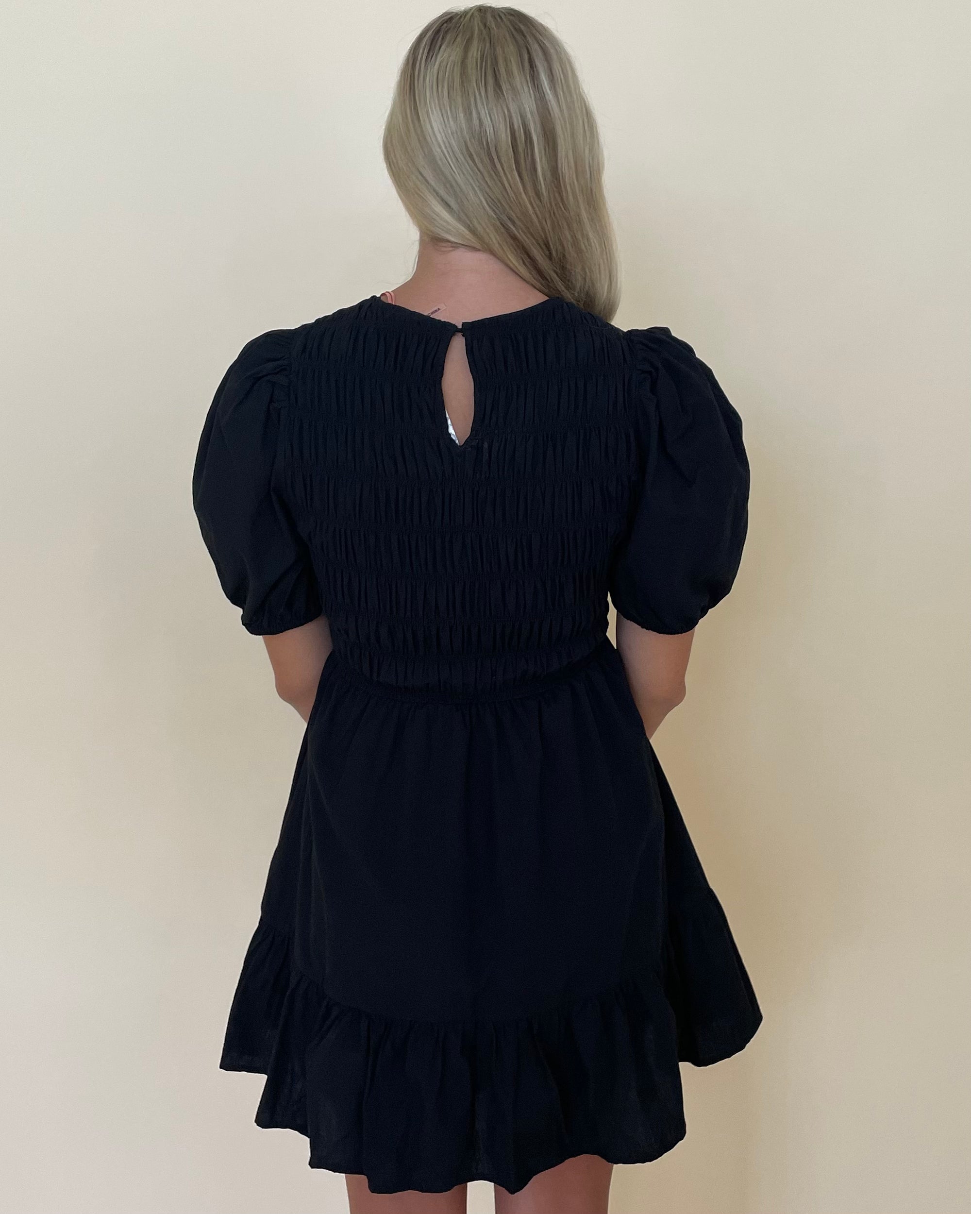 Living For It Black Smocked Dress-Shop-Womens-Boutique-Clothing