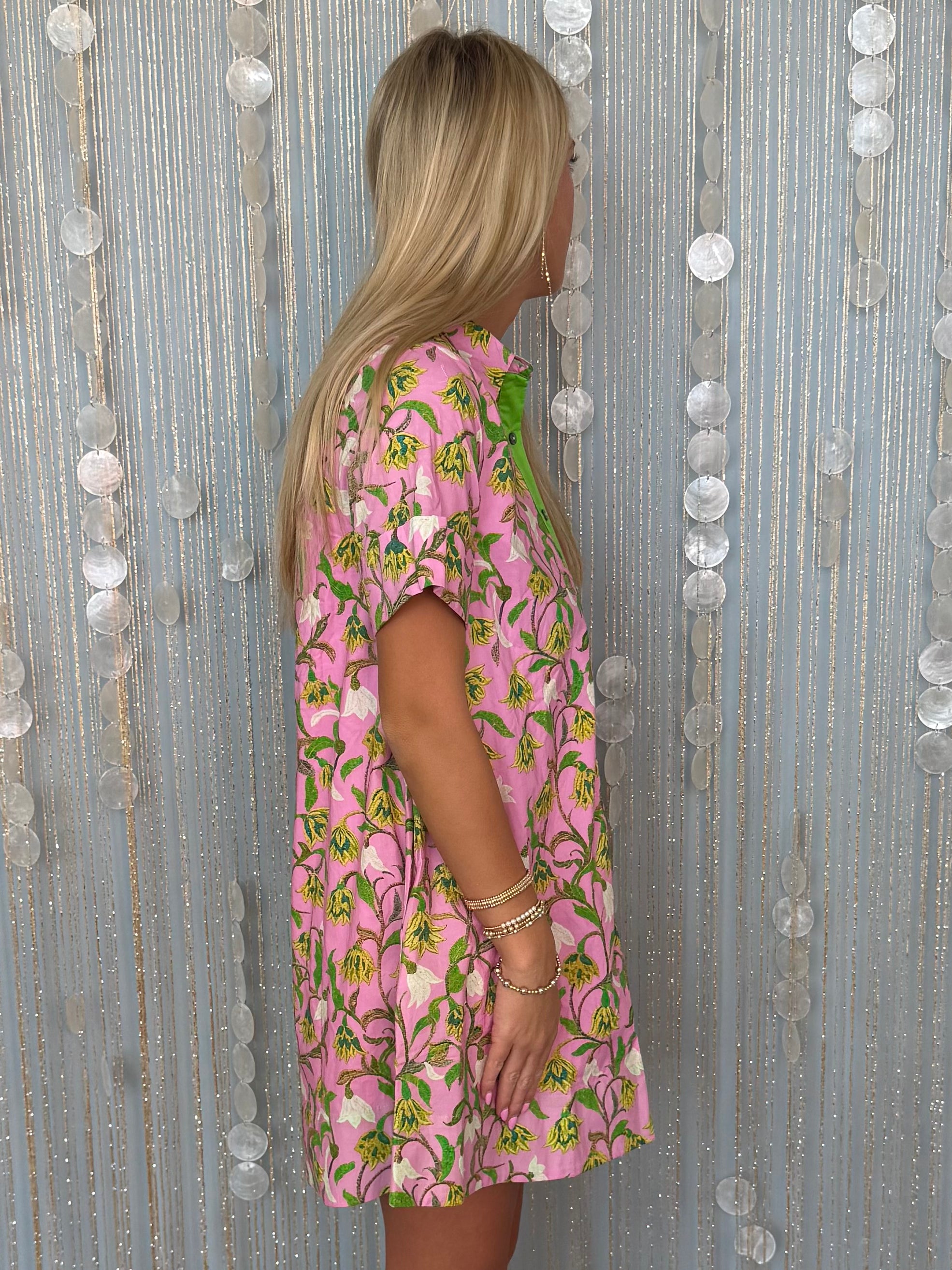 No Timeline Pink Botanical Print Button Front Dress-Shop-Womens-Boutique-Clothing