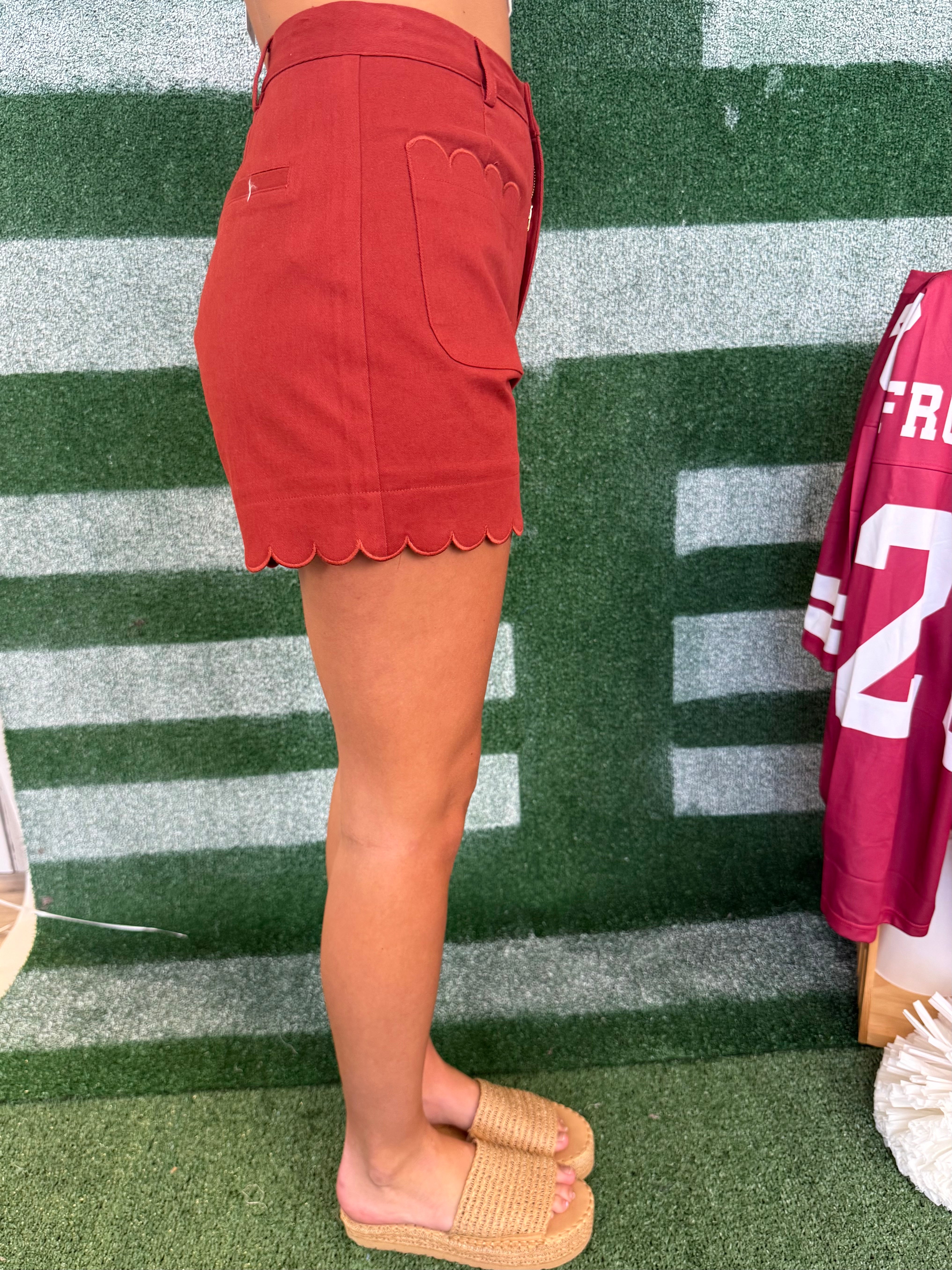 Lovely Illusion Brick Scalloped Front Pocket Shorts-Shop-Womens-Boutique-Clothing