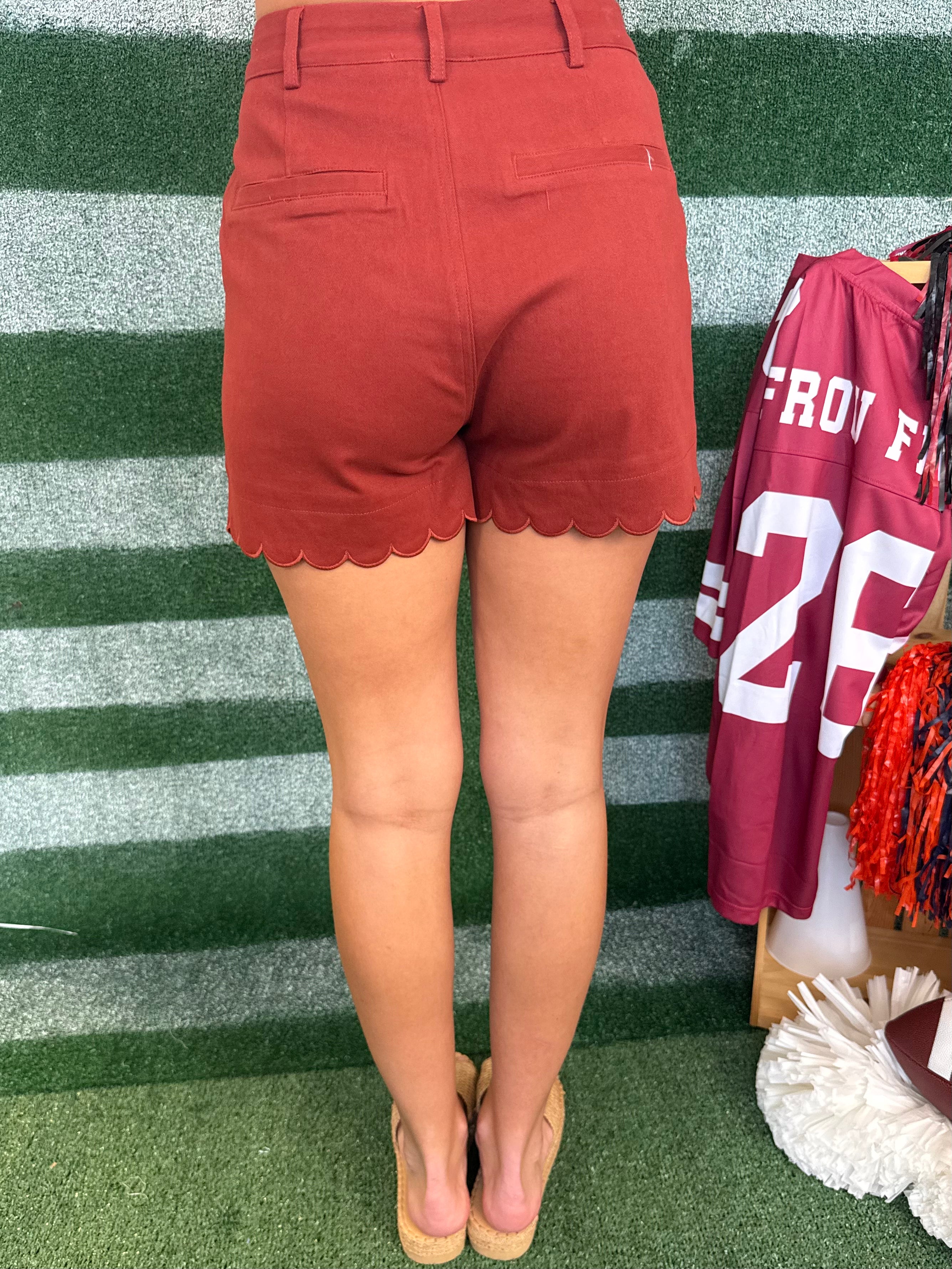 Lovely Illusion Brick Scalloped Front Pocket Shorts-Shop-Womens-Boutique-Clothing