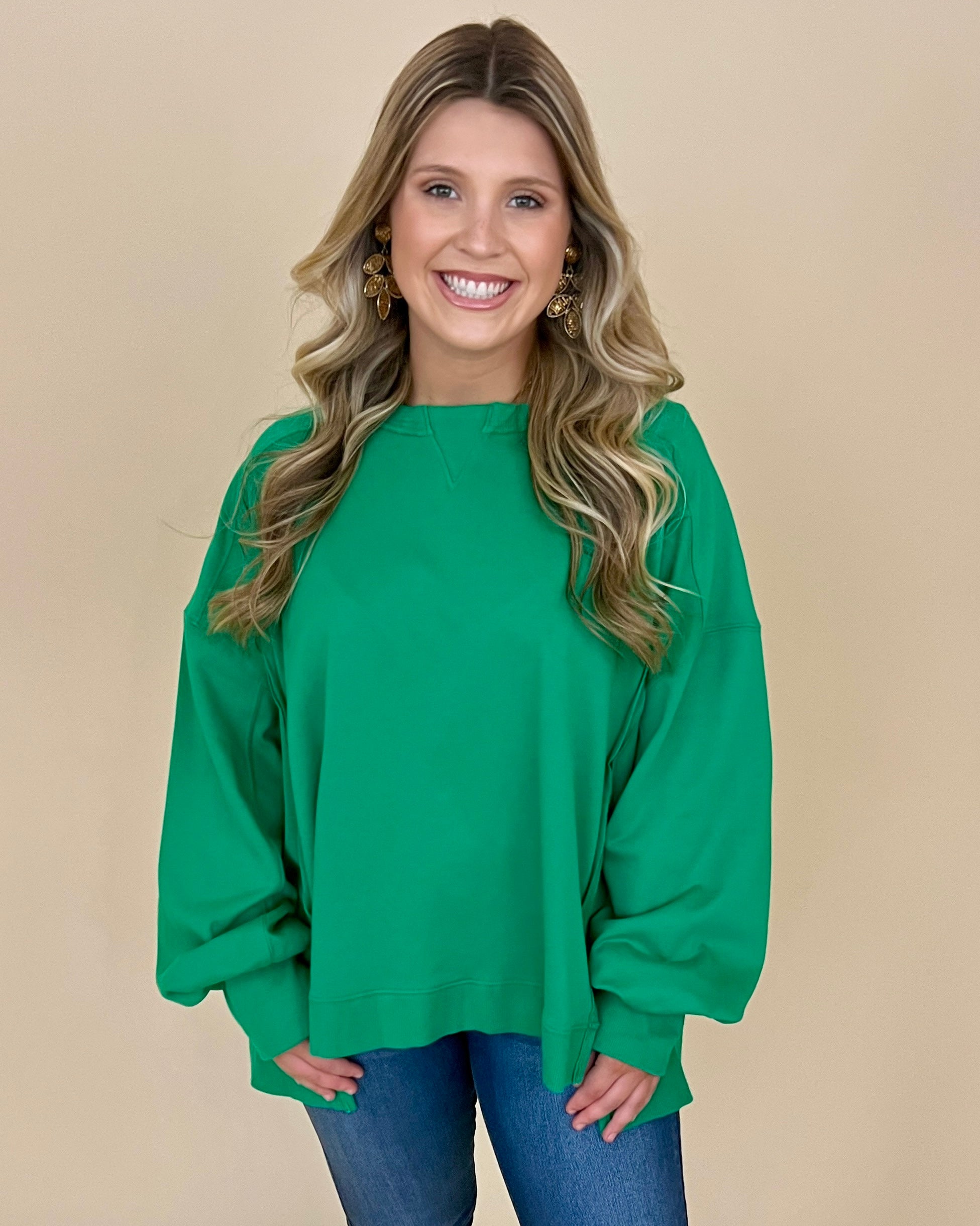 Afternoon Naps Kelly Green Raw Edge Top-Shop-Womens-Boutique-Clothing