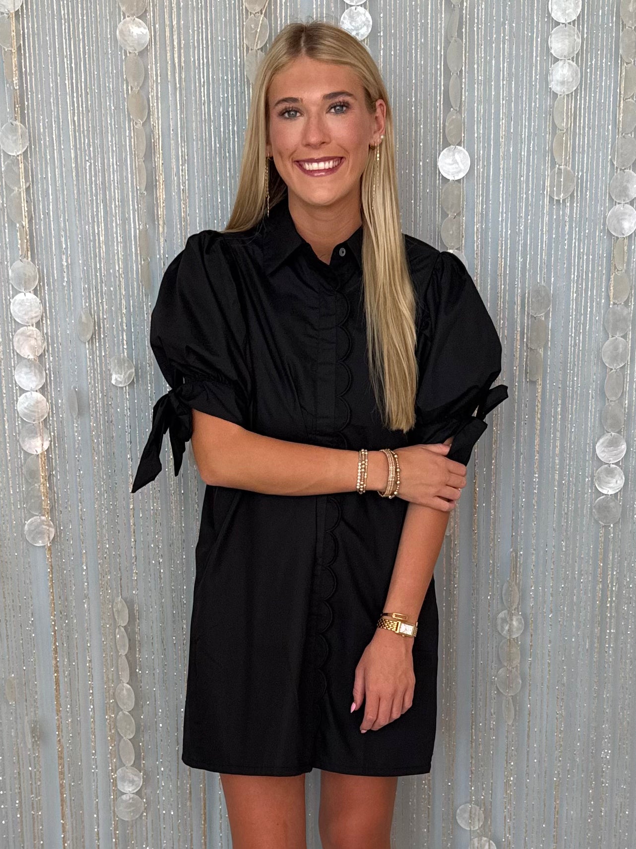 Simple Muse Black Scallop Dress-Shop-Womens-Boutique-Clothing