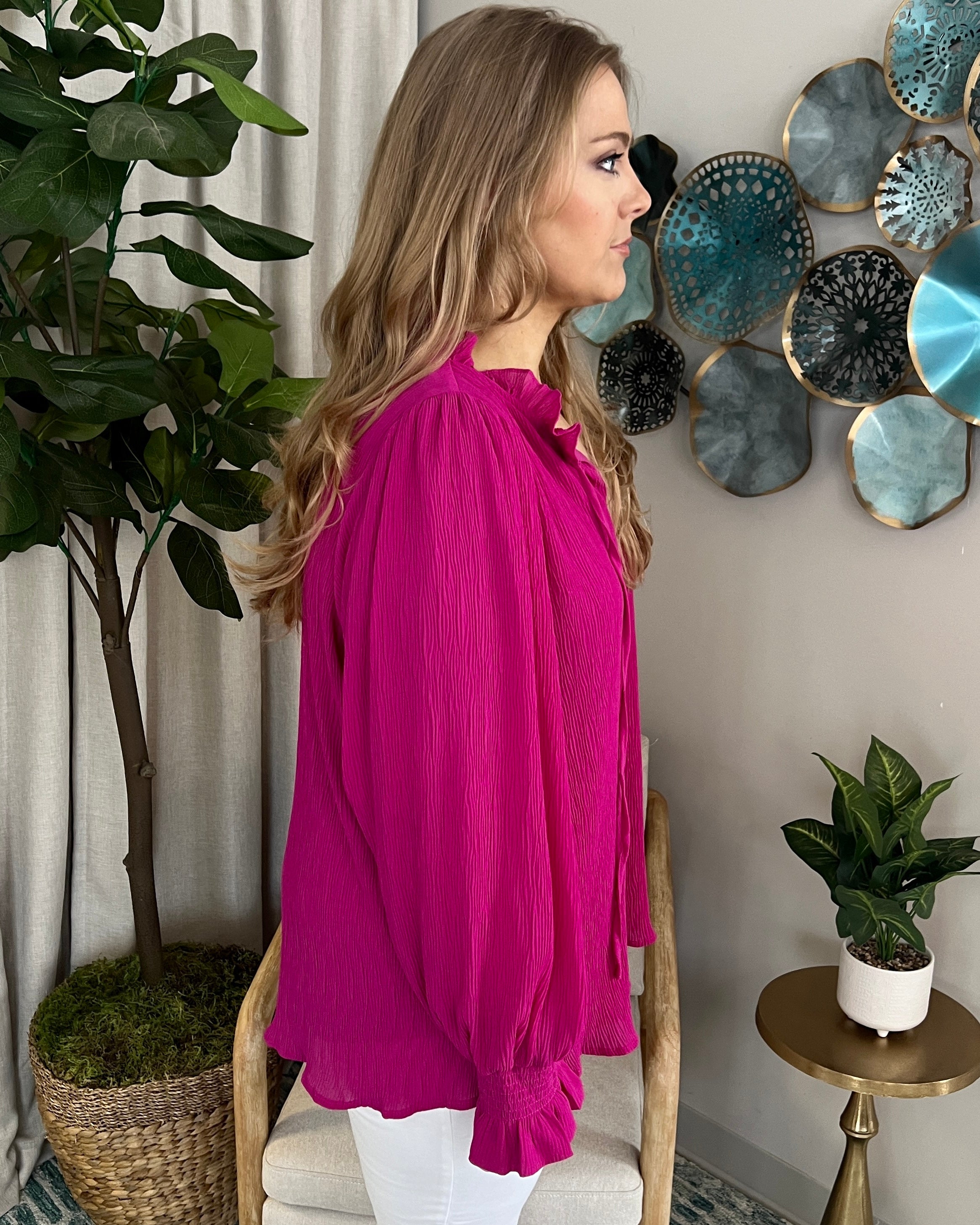 More Than Me Magenta Plus Crinkle Top-Shop-Womens-Boutique-Clothing